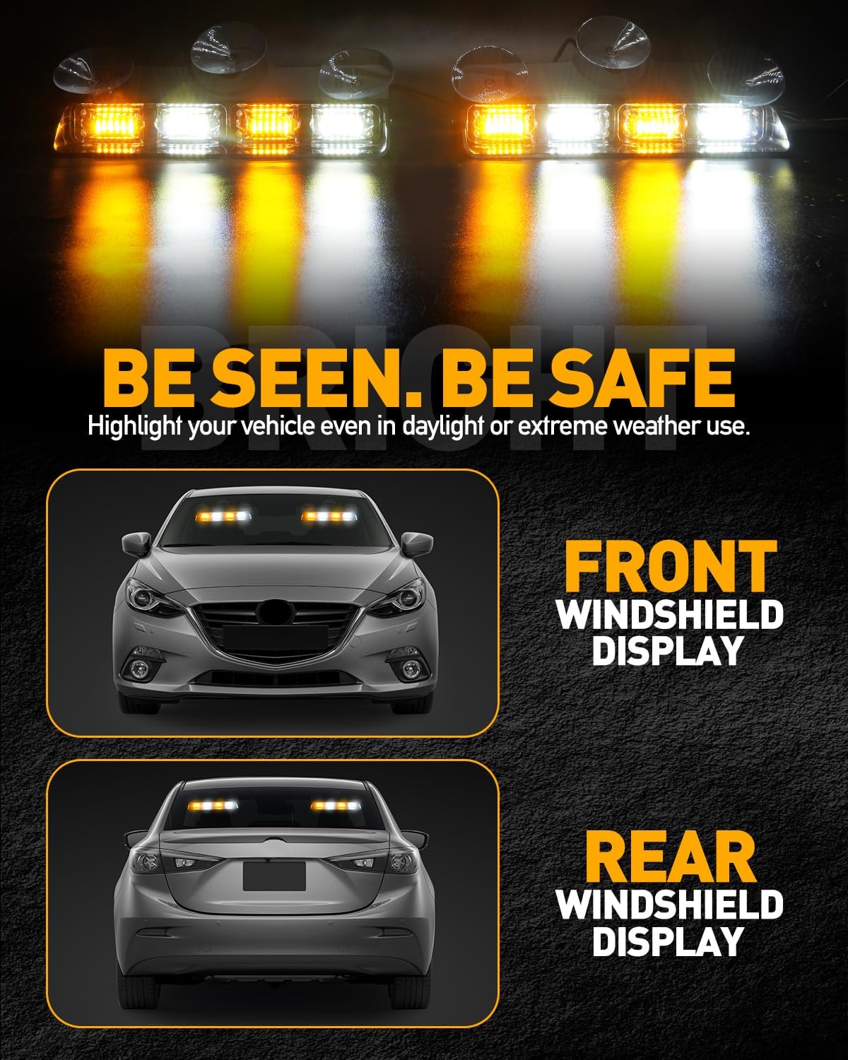 Thumbnail 2 de HLauto 2002L Emergency Dash Strobe Lights: 48-LED Amber/White 2-Pack for Trucks and Construction Vehicles