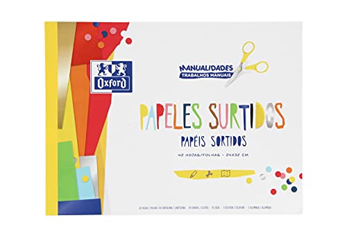 Detalle de OXFORD Bloc Encolado de Manualidades A4+ 42 Hojas – Tapa blanda, papeles surtidos