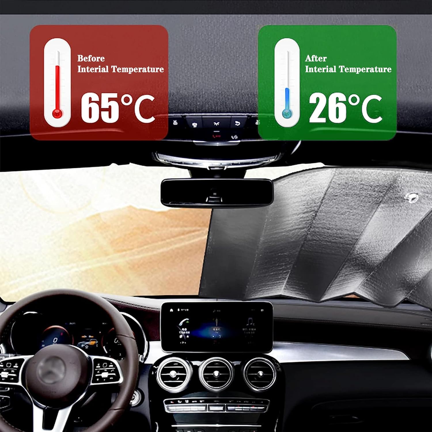 Thumbnail 2 de Prelisee Sonnenschutz für die Auto-Frontscheibe – Frontscheibenabdeckung (130 × 60 cm), faltbar