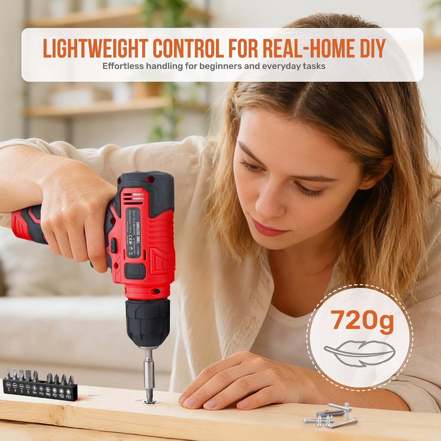 Thumbnail 3 de Hi-Spec DT30558E-DE 8V Cordless Drill and Home Tool Set, USB Rechargeable