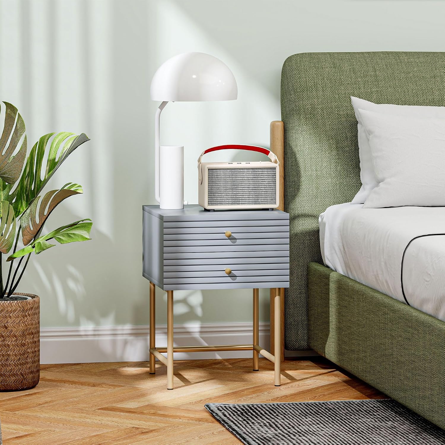 Thumbnail 6 de HOMCOM 831-858V00GY Bedside Tables, Set of 2, Grey with Gold Legs