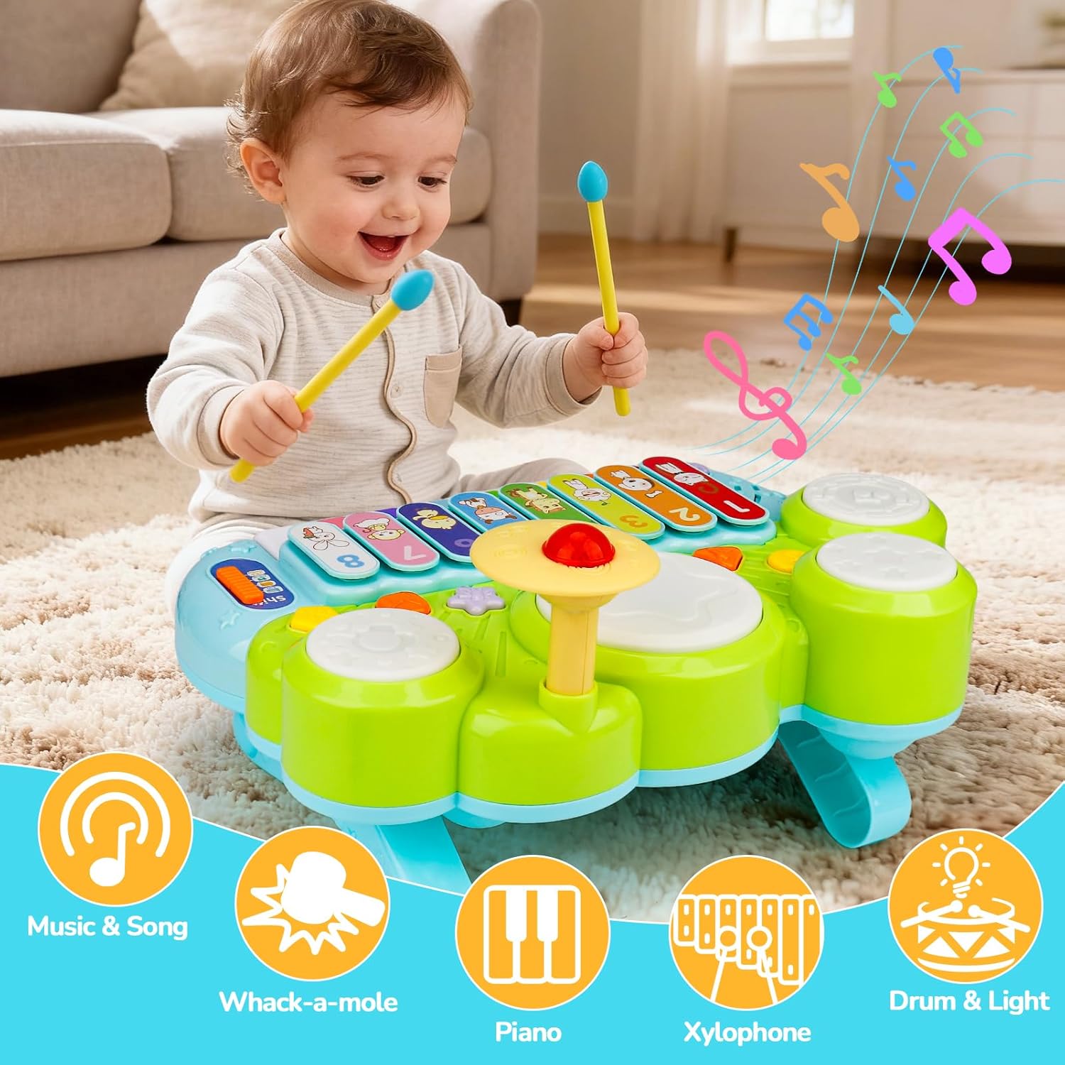 Thumbnail 2 de Baby Piano Drum Set for Toddlers 1-3: A 3-in-1 Music Table for Playful Learning