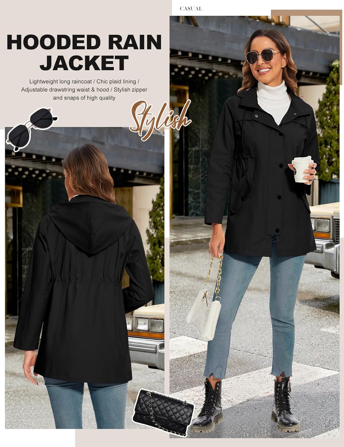 Thumbnail 4 de UMIPUBO Womens Waterproof Jackets: Long Hooded Raincoat for Outdoor Adventures