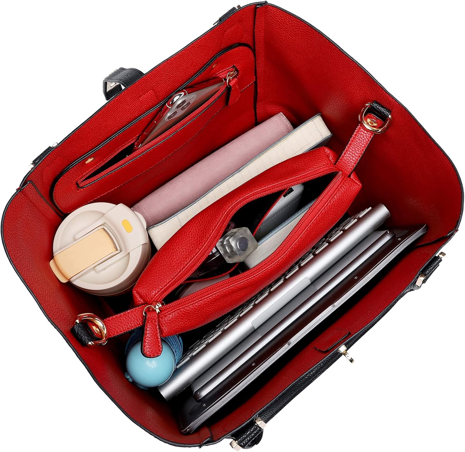Detalle de sqlp Shopper Tasche Damen Groß – Ledertasche Big Tote Bag mit Henkelgriff und Schultergurt