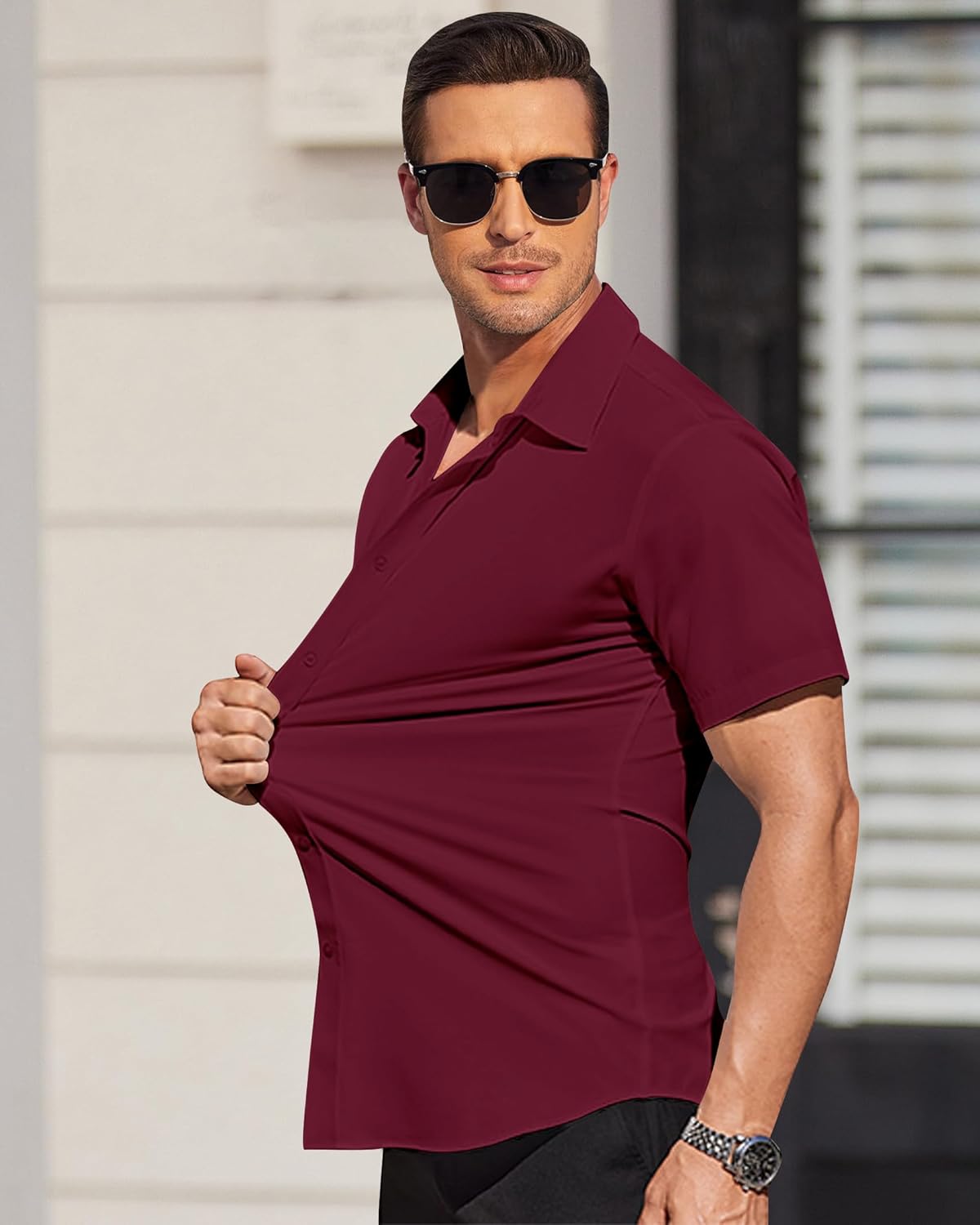 Thumbnail 2 de J.VER Herren Hemd Kurzarm Button Down Regular Fit – elastisch, knitterarm und vielseitig