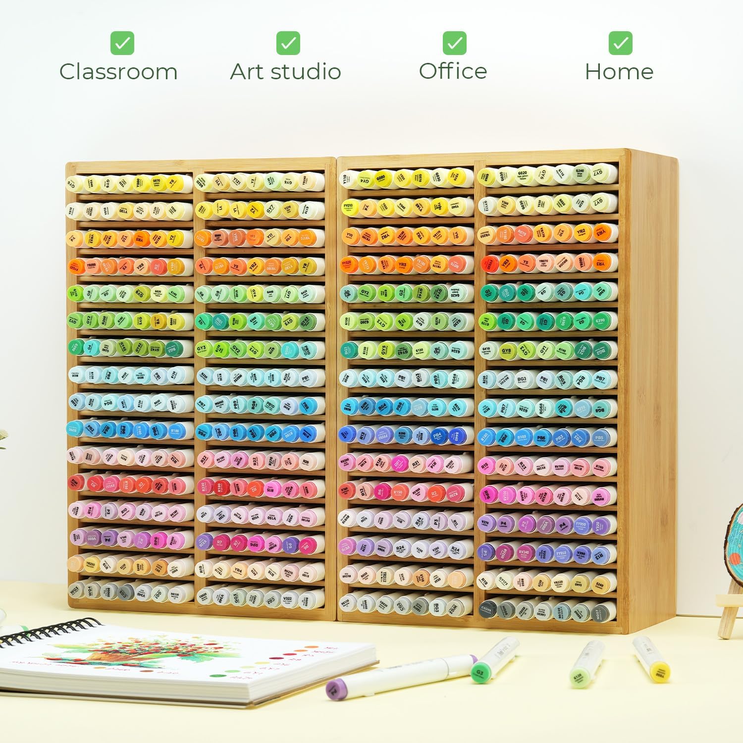 Thumbnail 6 de Ohuhu Bamboo Marker Organizer – Desktop Storage for 224 Markers (Honolulu Oahu Series) with 18 Compartments