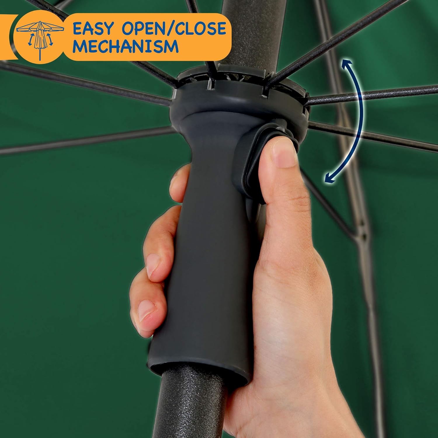 Thumbnail 4 de SUNMER 2M Beach Umbrella – Large Tilting Parasol with Water-Repellent & UV-Protection Fabric, Extra-Wide 2-Piece Steel Pole (Green)