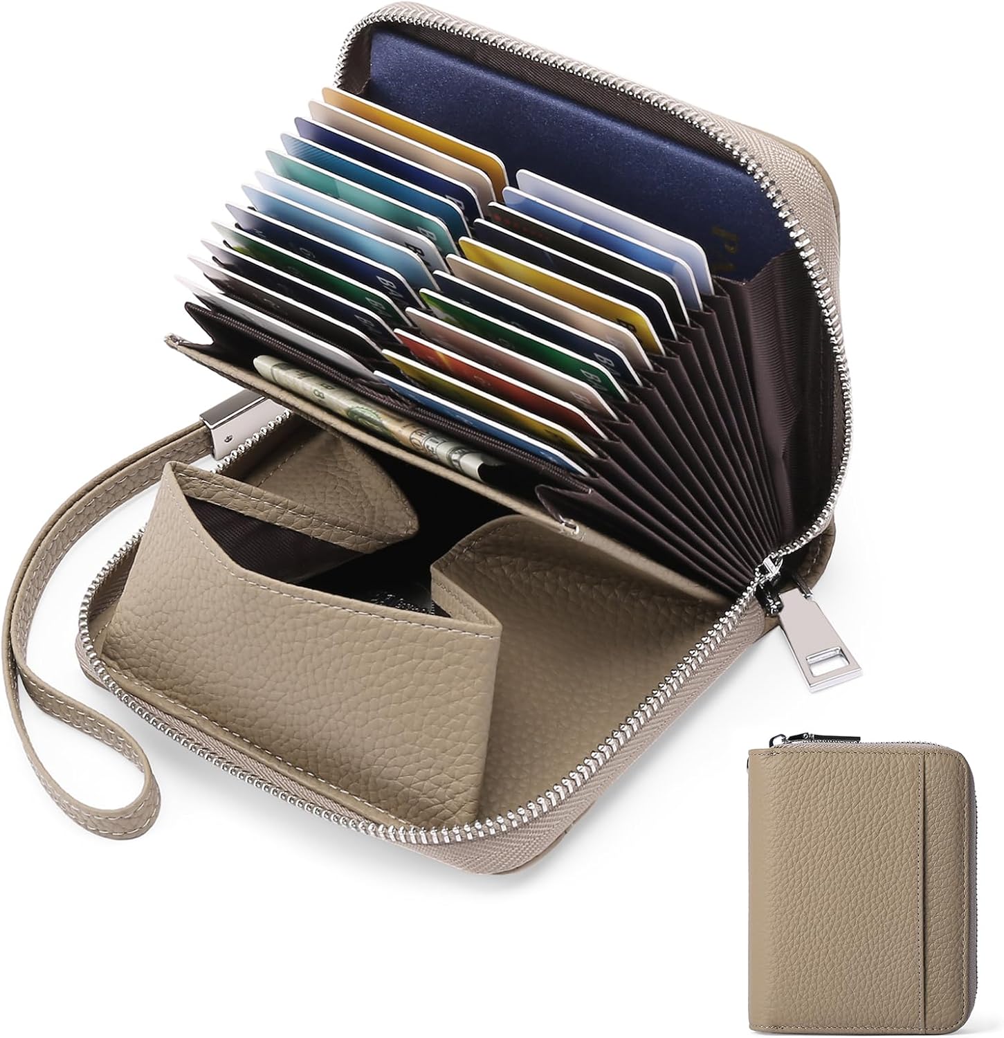 Detalle de SENDEFN Damen-Geldbeutel aus Leder mit RFID-Schutz und Reißverschluss (14 x 10,5 x 4 cm)