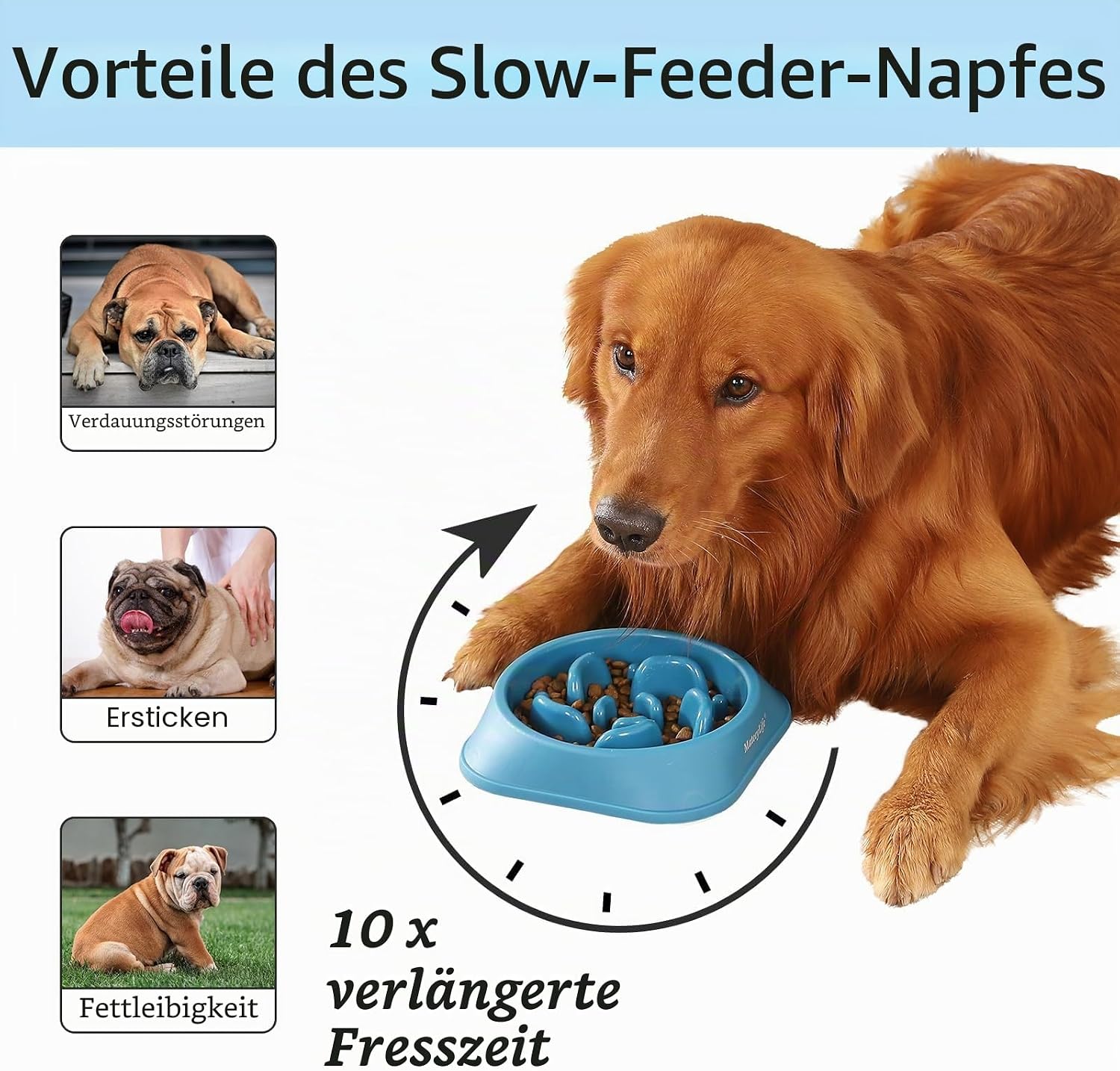 Thumbnail 1 de Mateeylife Hundenapf – Langsames Fressen, Anti-Schling, für mittelgroße bis große Hunde (Hellblau/Tiefblau)