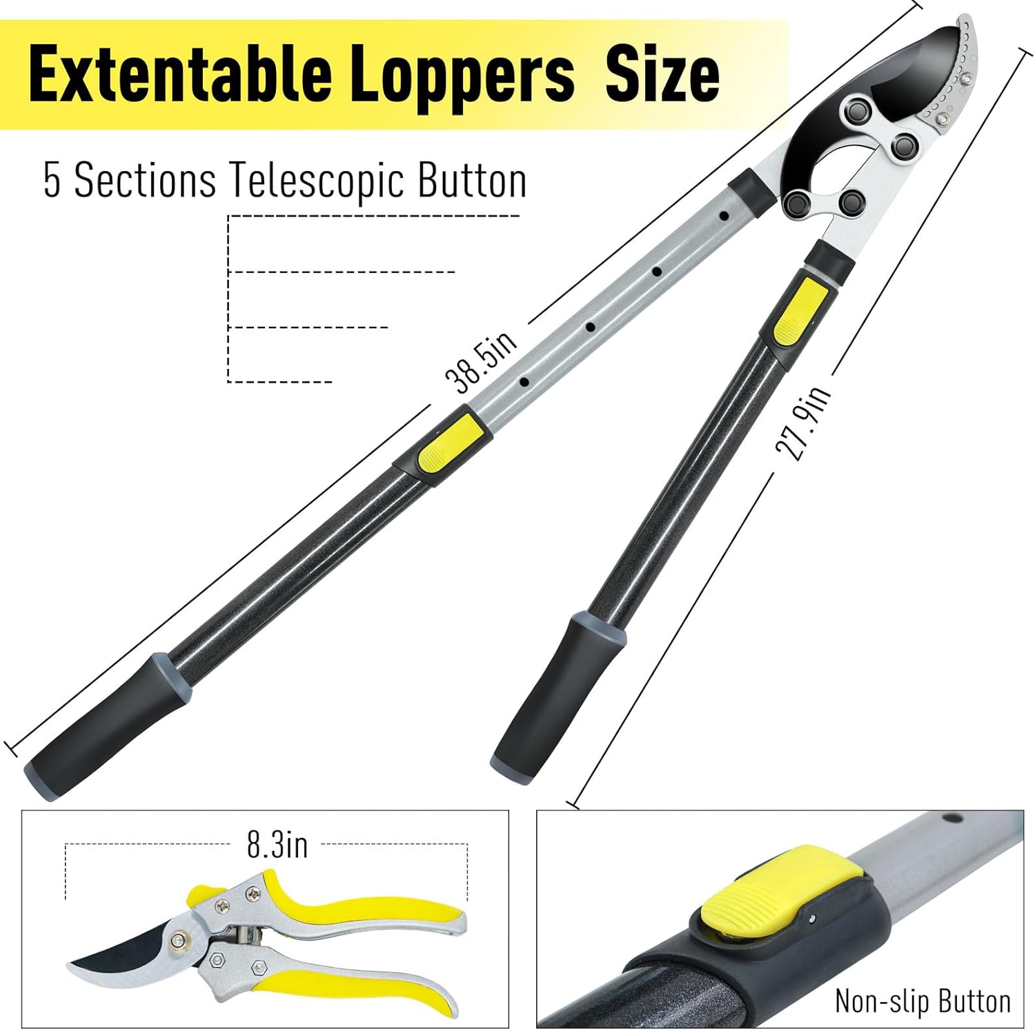 Thumbnail 6 de Jardineer Telescopic Loppers Set (3 pcs) with Extending Tree Lopper, Pruner & SK-5 Steel Blade