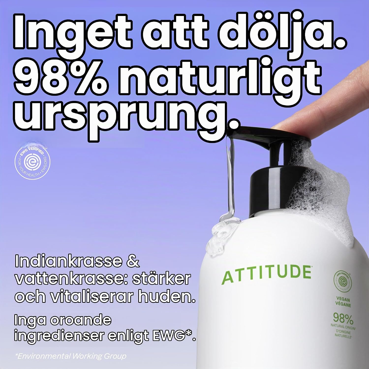 Detalle de ATTITUDE EWG-verifierad flytande handtvål med olivblad, vegansk gel, 473 ml