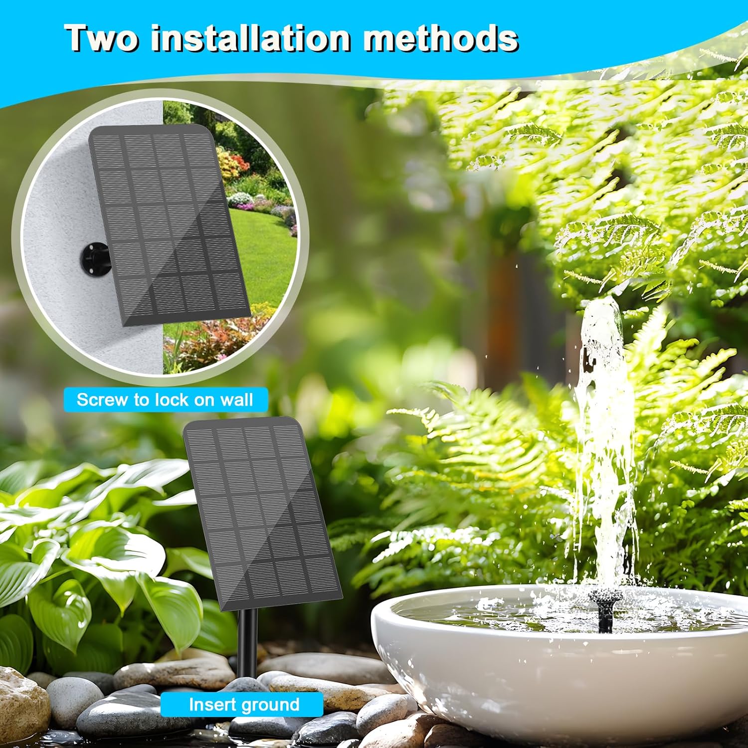 Thumbnail 3 de Fontaine solaire 5V/2,5 W – Pompe à eau solaire 170 L/h avec 5 buses et câble 3,25 m
