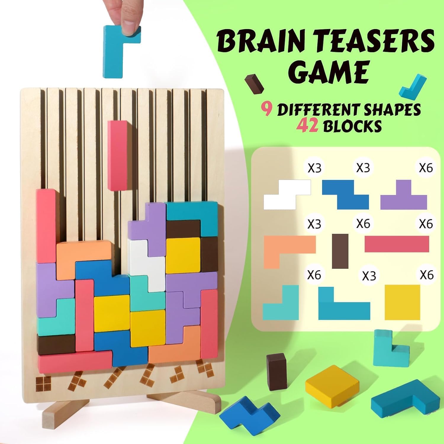 Thumbnail 6 de WISBOOK Wooden Colored 3D Russian Block Puzzle: Montessori Stacking & Brain Teasers for Ages 3–6