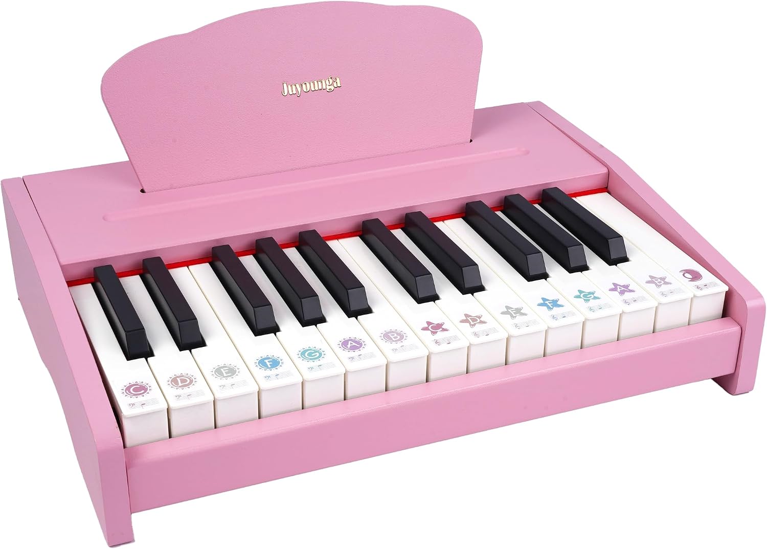 Detalle de Kids Piano Keyboard Toys – 25-key digital wooden piano with songbook, sticker set and English lyrics (Pink)