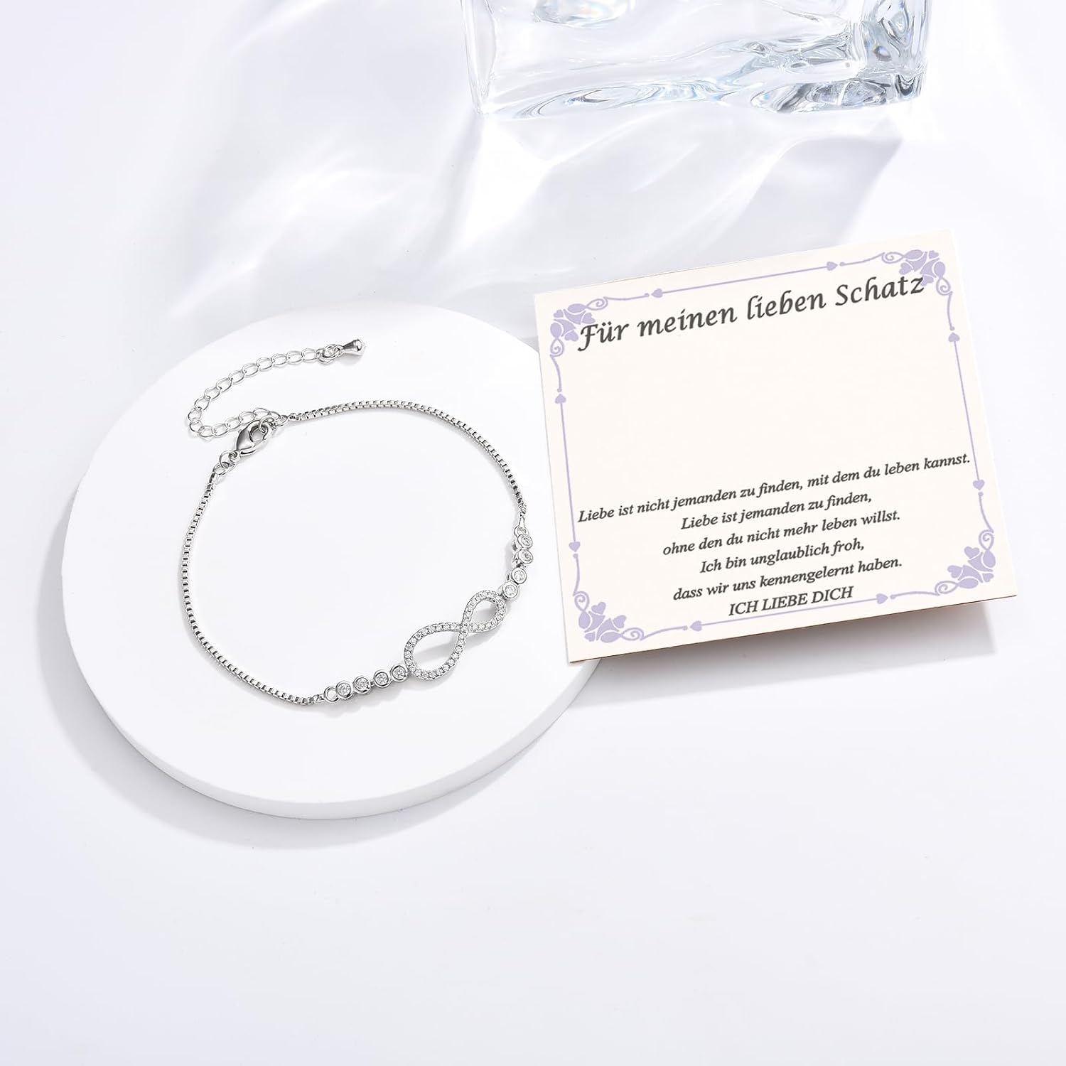 Detalle de USEEDOVIA Unendlichkeitszeichen Armband – Infinity Schmuck mit AAA Zirkonia, 18+6 cm