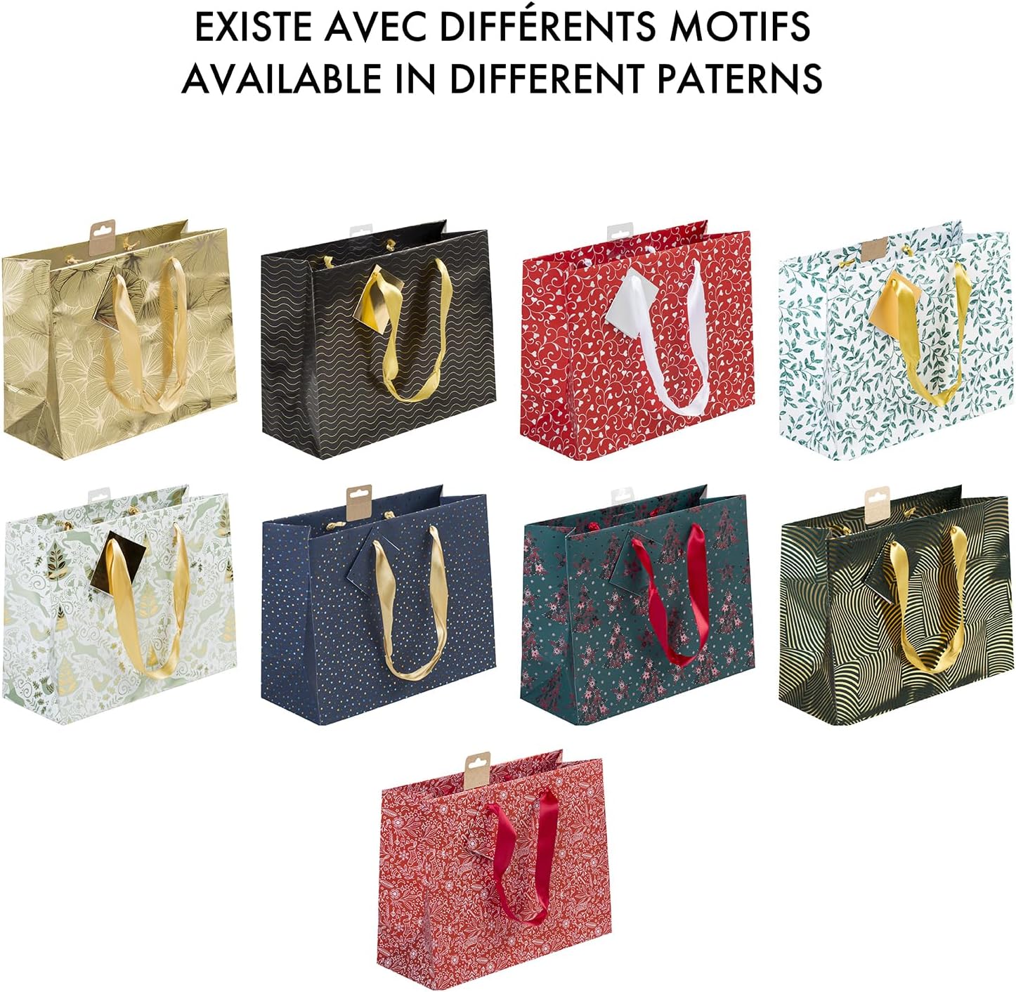 Detalle de Clairefontaine 212917Cpack – Lot de 5 Sacs Cadeaux Premium Format Shopping 32x13x24,5 cm, Rouge & Blanc