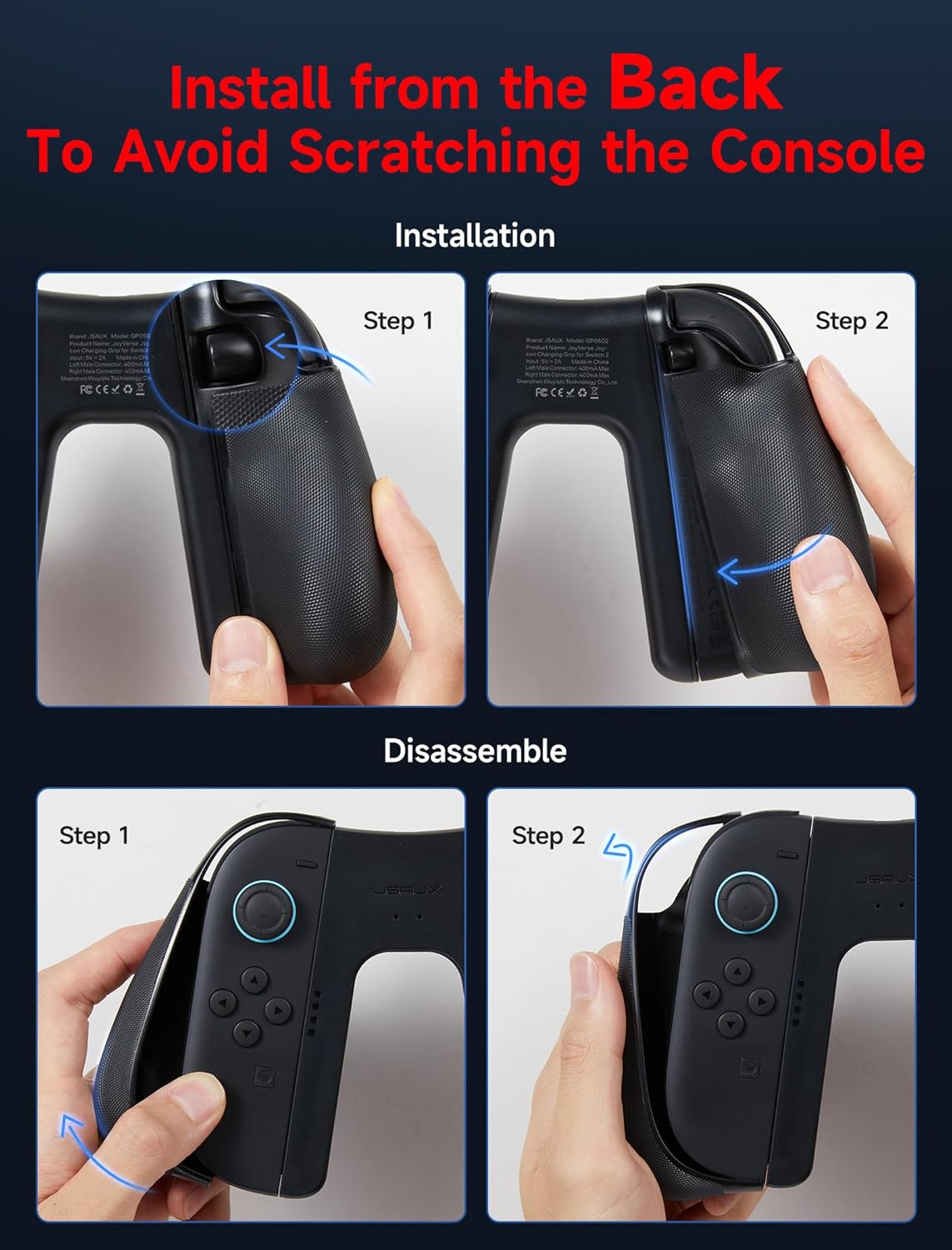 Thumbnail 1 de JSAUX impugnatura di ricarica ergonomica antiscivolo magnetica per Switch 2 con LED (nero)
