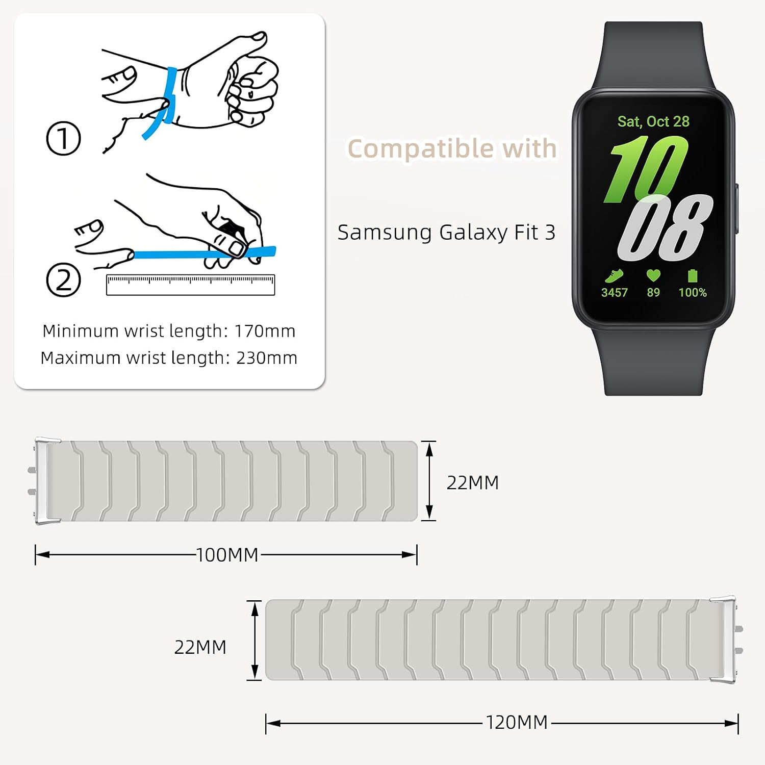 Detalle 2 de Hinnwer Magnetic Strap for Samsung Galaxy Fit 3 – Strong Silicone Dual Magnetic Sport Bands (Starlight)
