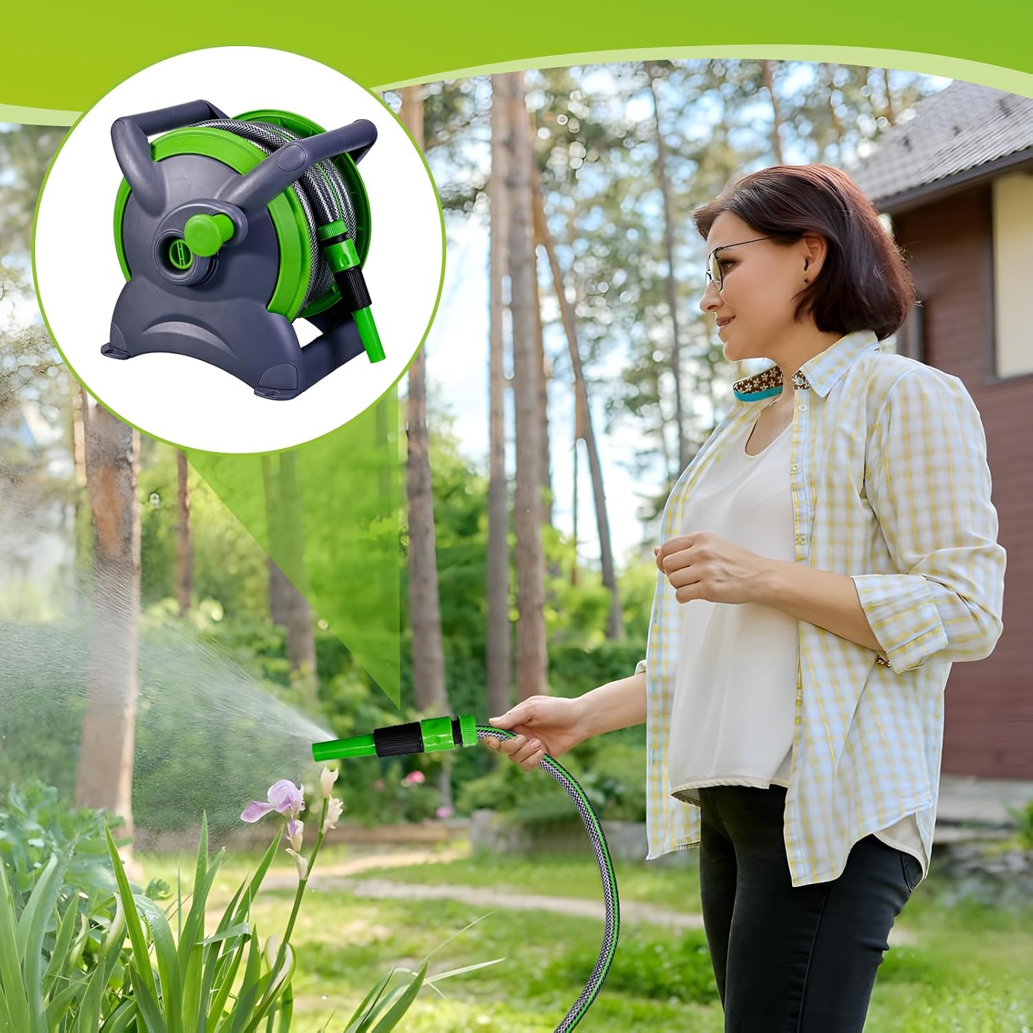 Thumbnail 4 de Garden Hose Reel 20M (Ø 15 mm) with 7-Function Nozzle and 180° Bracket