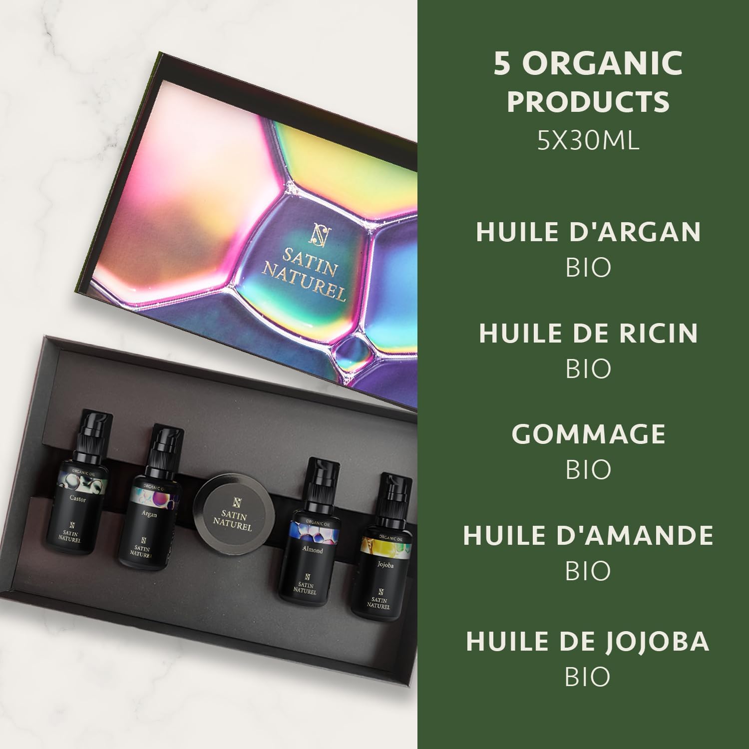 Thumbnail 3 de Satin Naturel Coffret Beauté 5x30 ml : huile d’argan, ricin, amande & jojoba + gommage corps