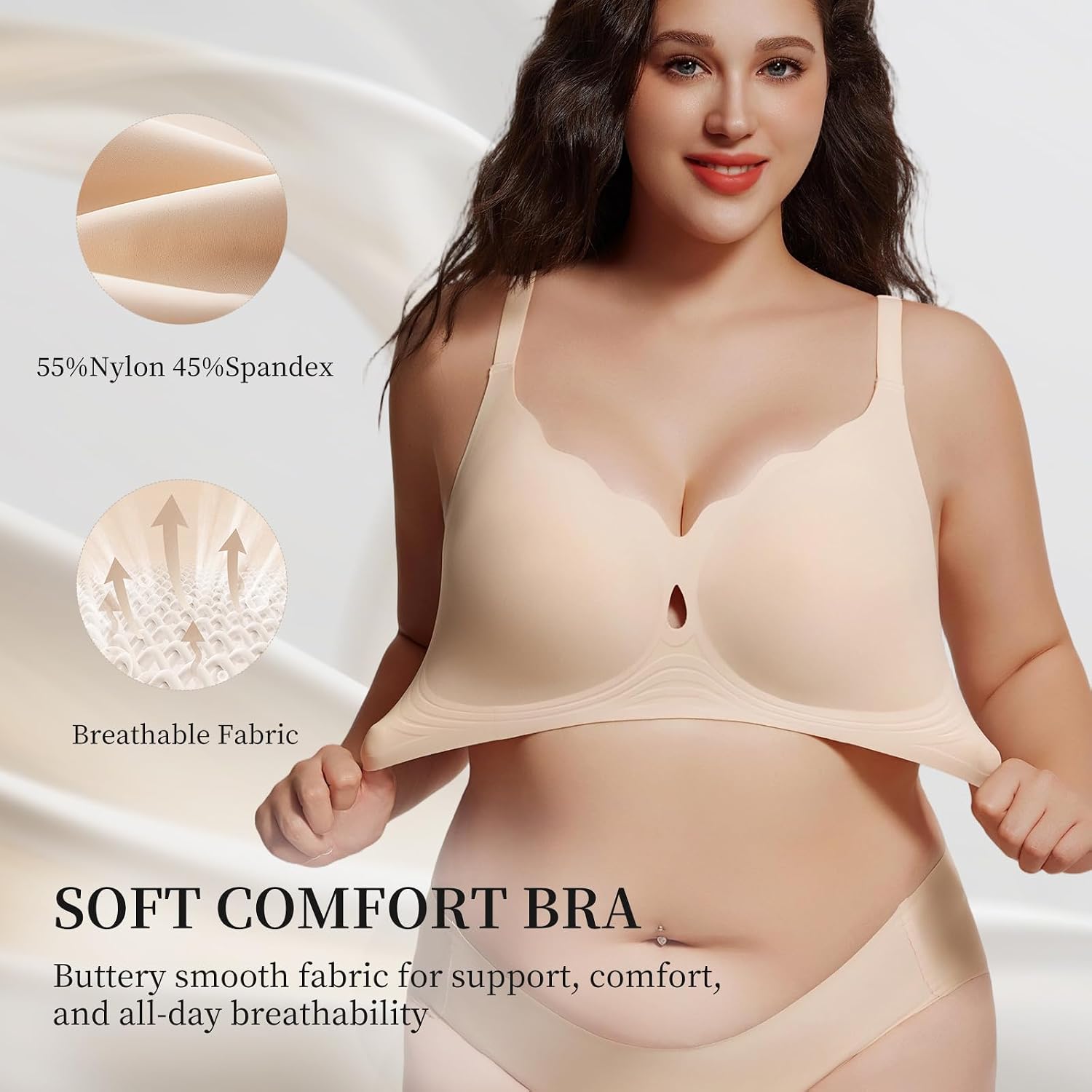 Detalle de UIMERO Jelly Wireless Bra, Seamless Wave-Neck T-Shirt Style