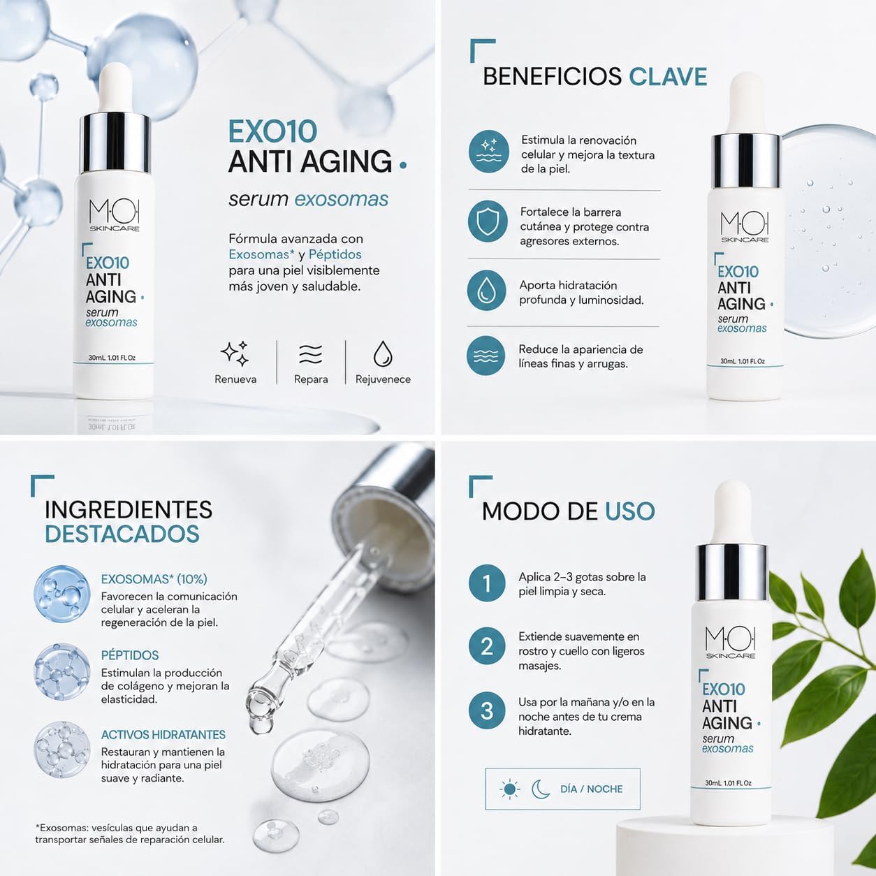 Detalle de Siero antietà con esosomi 10% Luminosità e Rinnovamento MOI Skincare (30 ml)