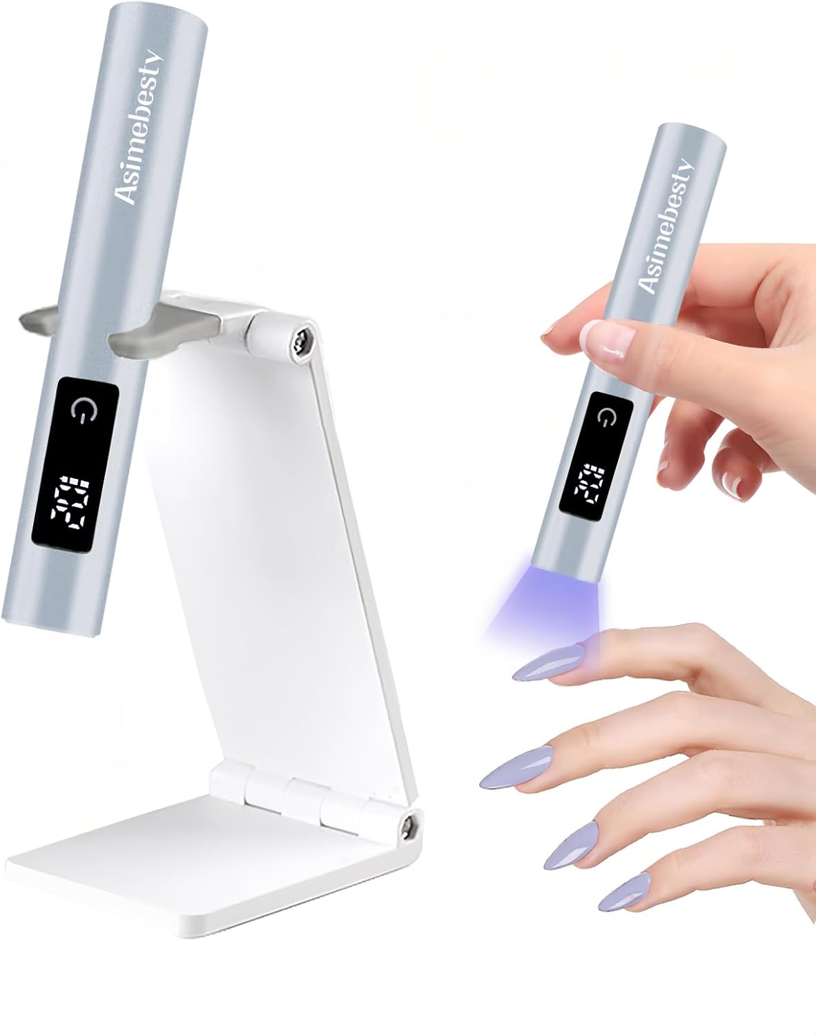 Detalle de Asimebesty UV Lampe für Gelnägel – kompakt, wiederaufladbar und mit Ständer