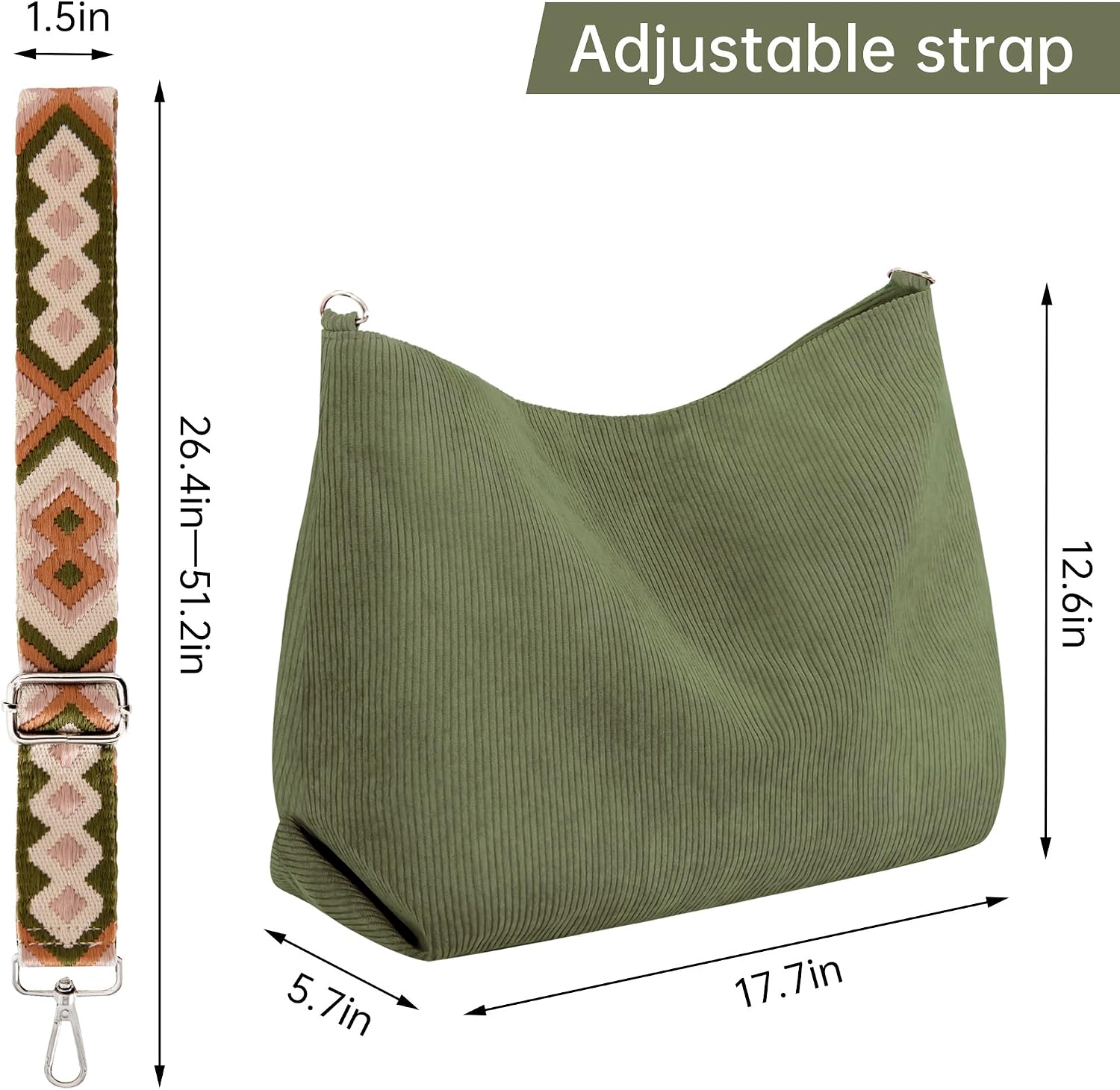 Thumbnail 5 de Prite corduroy tote bag for women with zip, adjustable shoulder strap & pockets