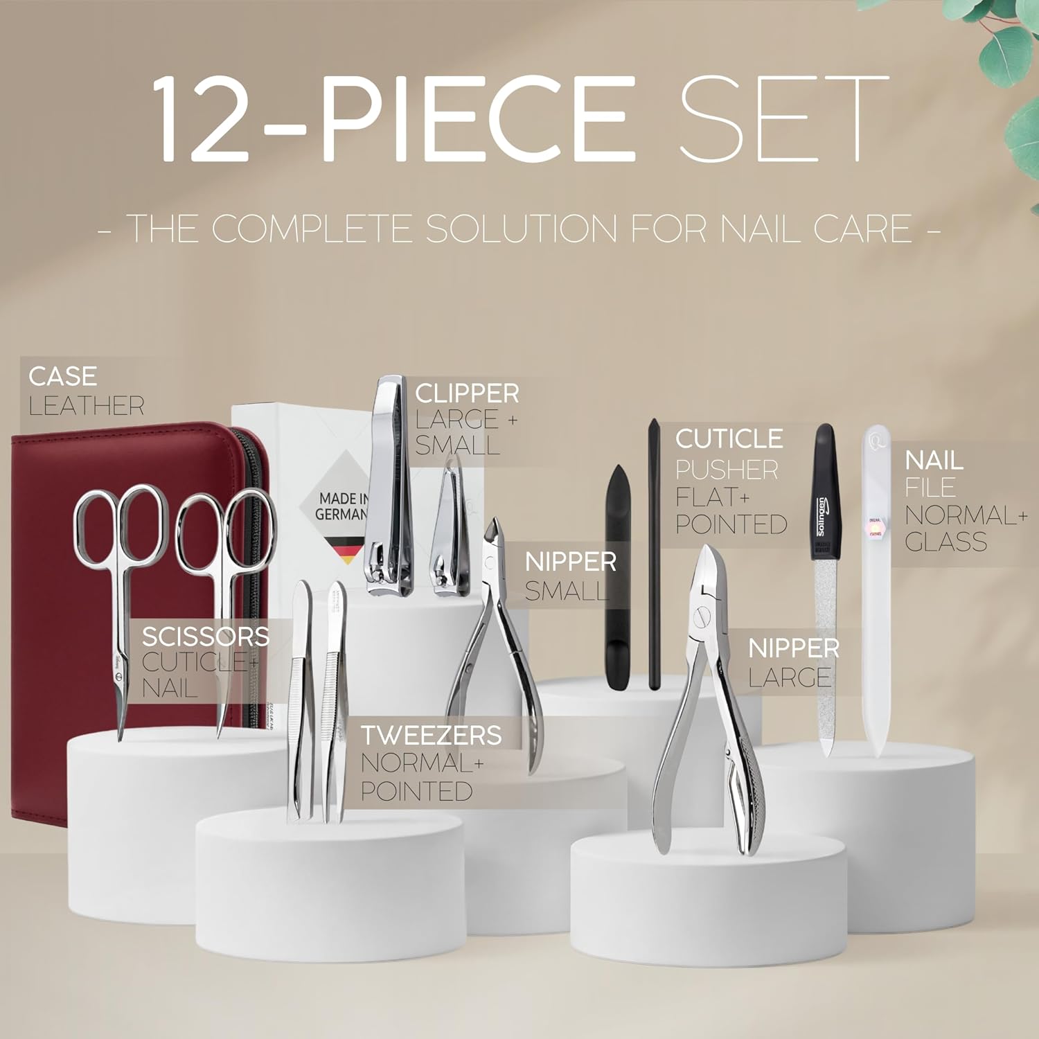 Thumbnail 2 de Solingen Set Manicure Professionale – 12 pezzi in acciaio nichelato, lima in vetro e custodia in pelle