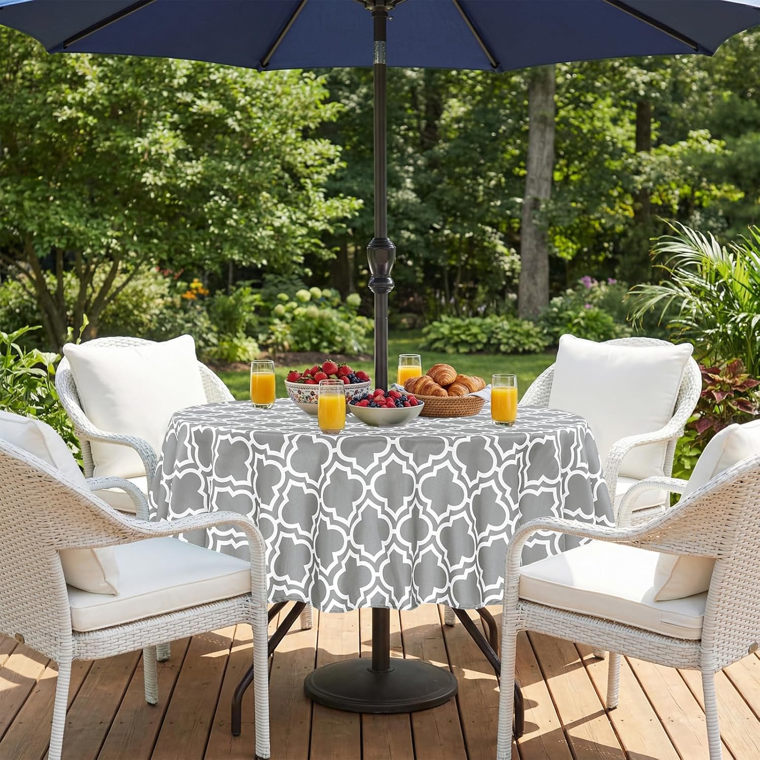 Thumbnail 6 de Eternal Beauty 178cm Round Grey Plaid Splashproof Tablecloth with Parasol Hole (70 inch)