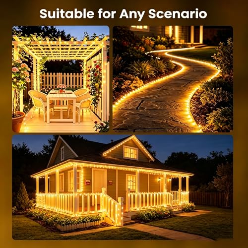 Detalle de HELANYE Guirnalda LED Solar Exterior 2-Pack 15M con 8 Modos, IP65, Luz Blanca Cálida para Jardín y Eventos