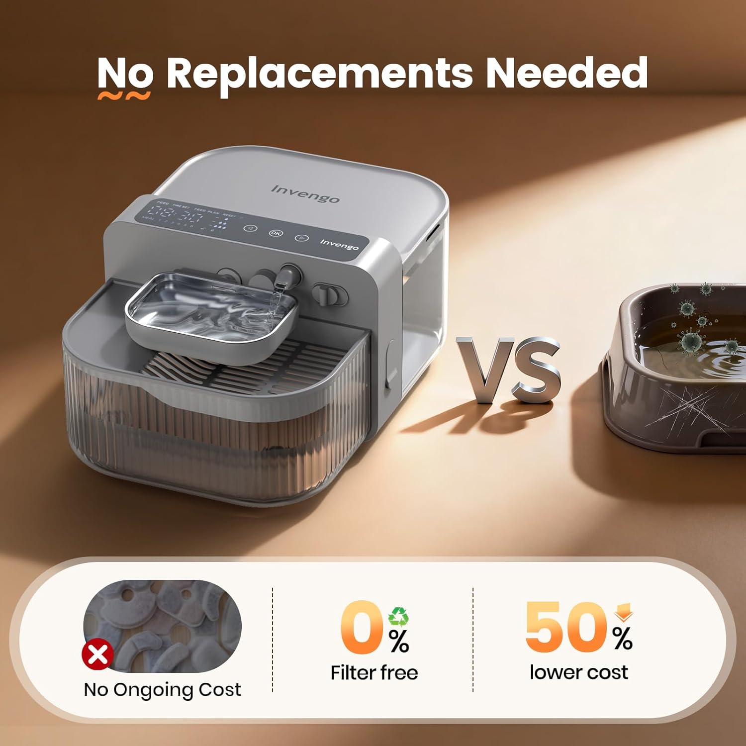 Thumbnail 2 de Invengo No-Filter Smart Cat Water Fountain (3.5L) – 304 Stainless Steel, Ultra-Quiet, Wireless