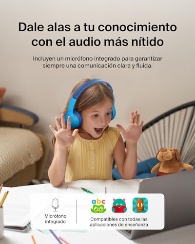 Detalle 2 de Belkin SoundForm Mini: auriculares inalámbricos para niños con micrófono, 30 h de autonomía y seguridad de volumen