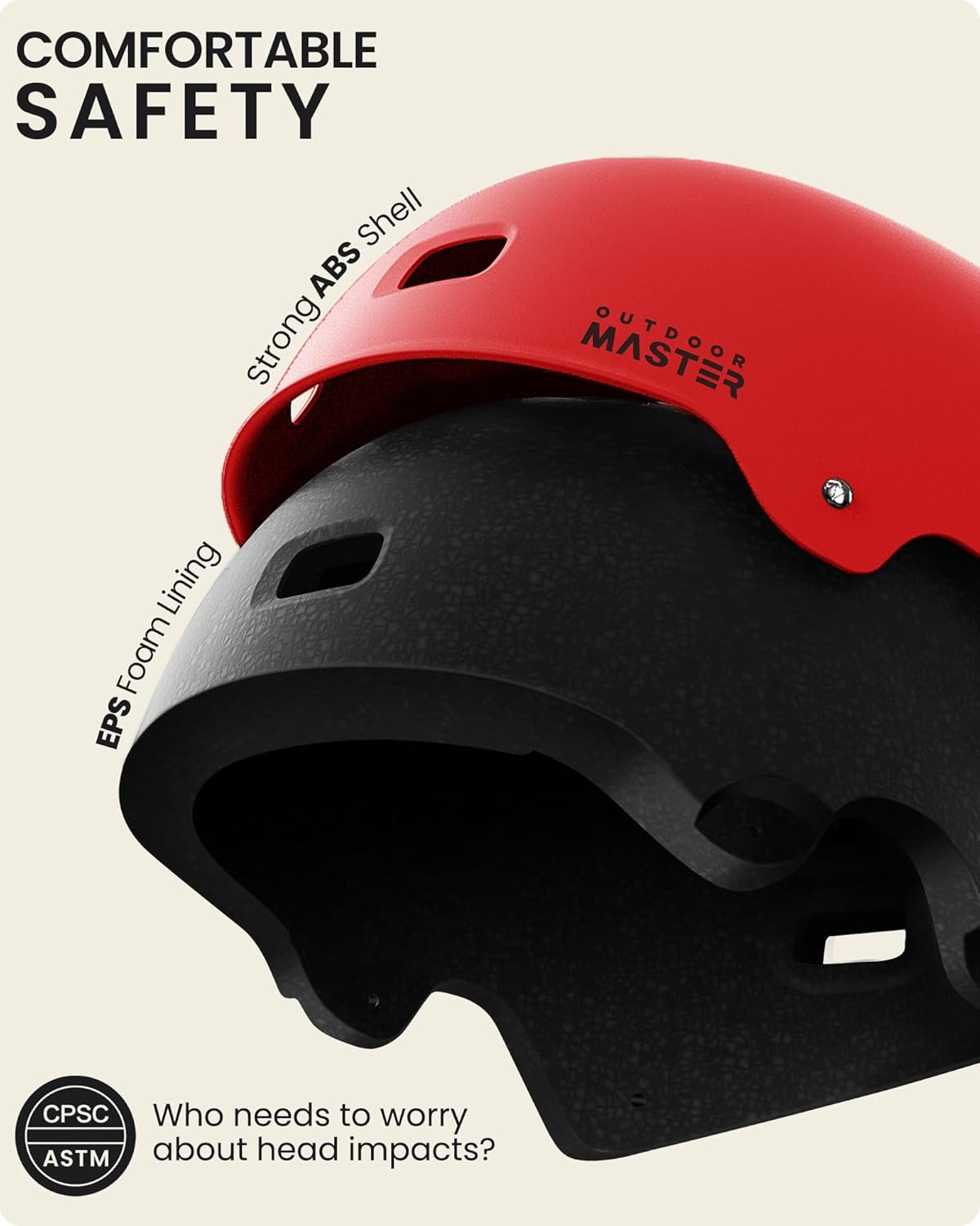 Detalle 2 de OutdoorMaster OM-SKB Skateboard Helmet, Red, Adjustable Fit