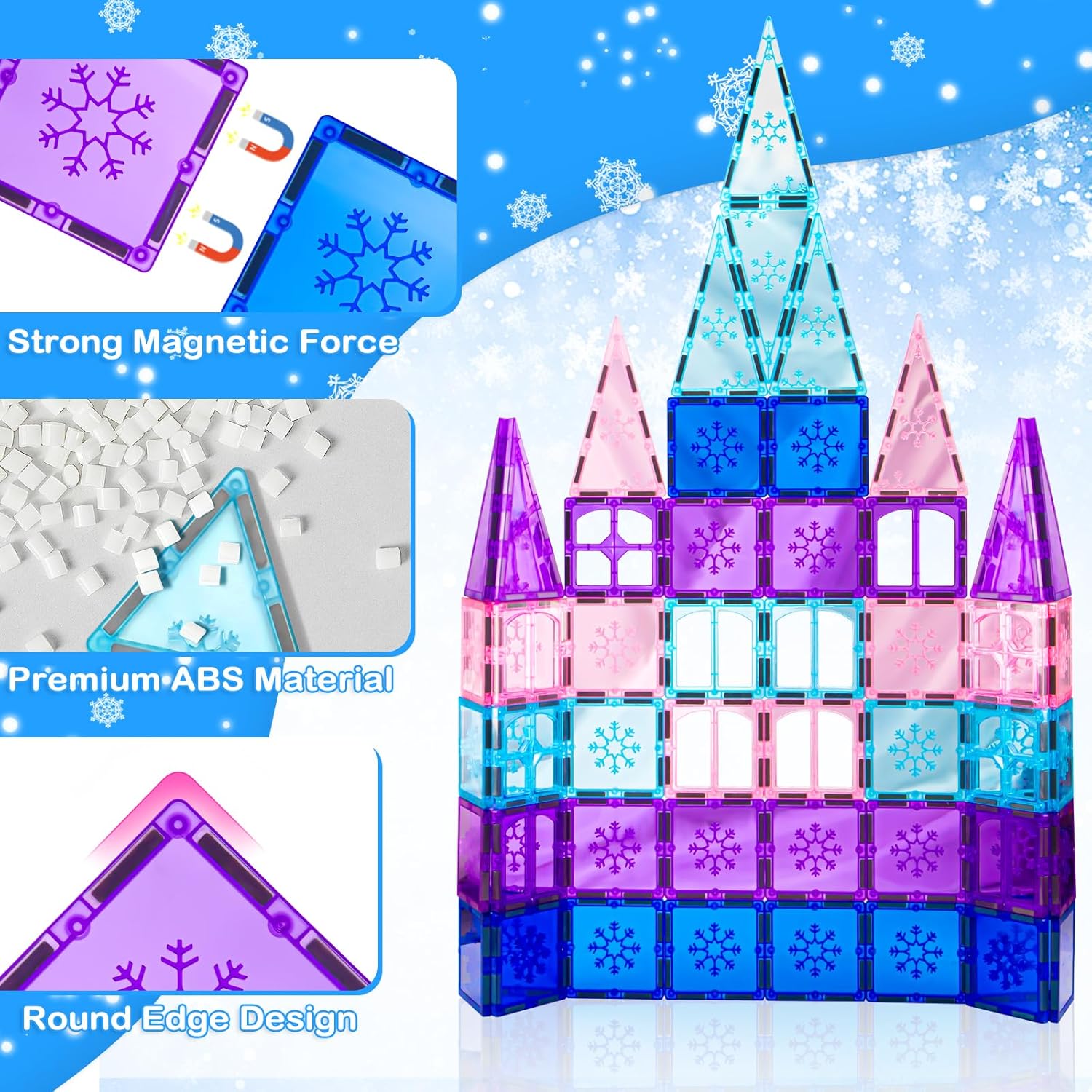 Thumbnail 1 de Xekel Magnetic Tiles 40 PCS – 3D STEM Frozen World Building Set for Ages 3+