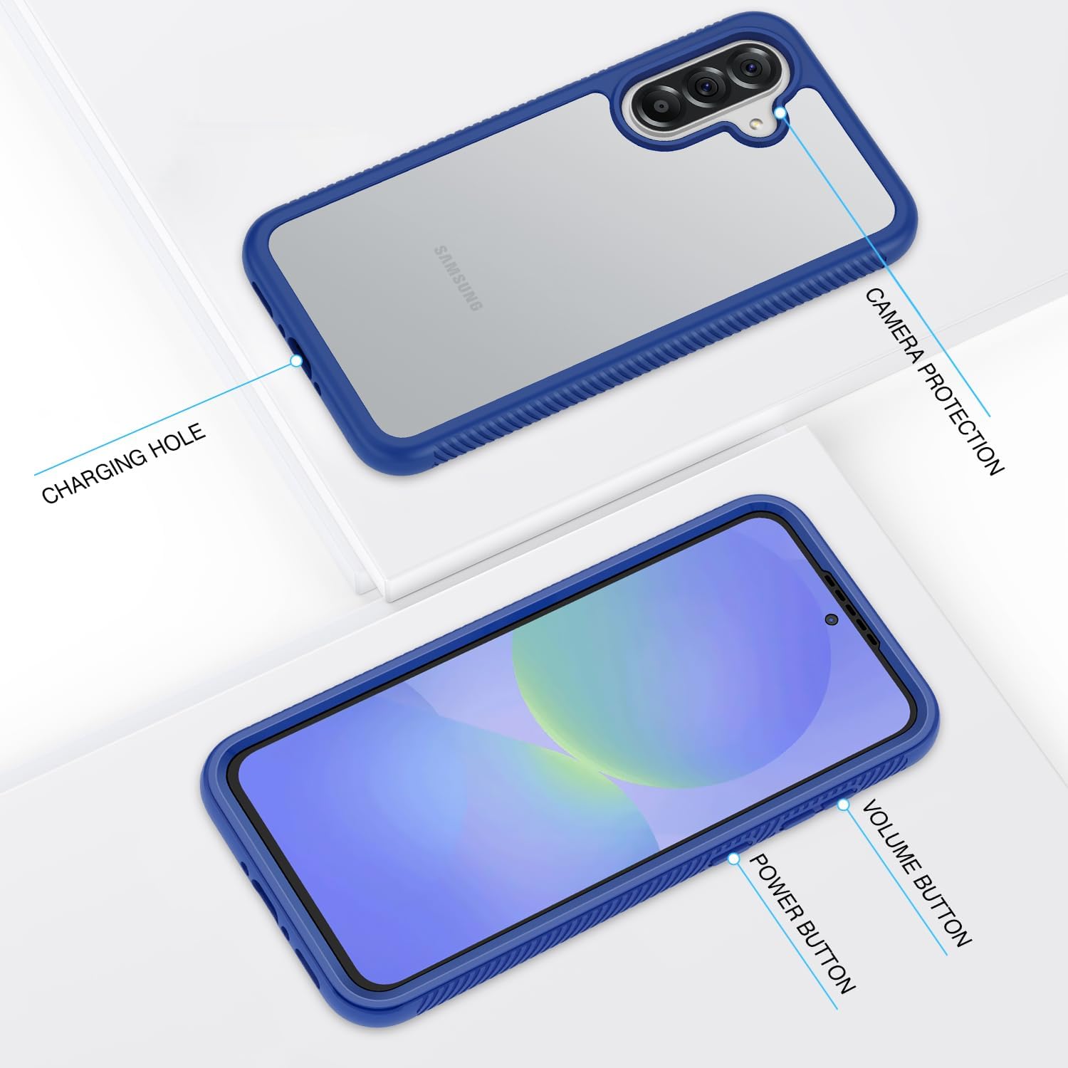 Detalle de CENHUFO Samsung A36/A56/A37 Case with Built-in Screen Protector — 360° Full Body Shockproof Blue