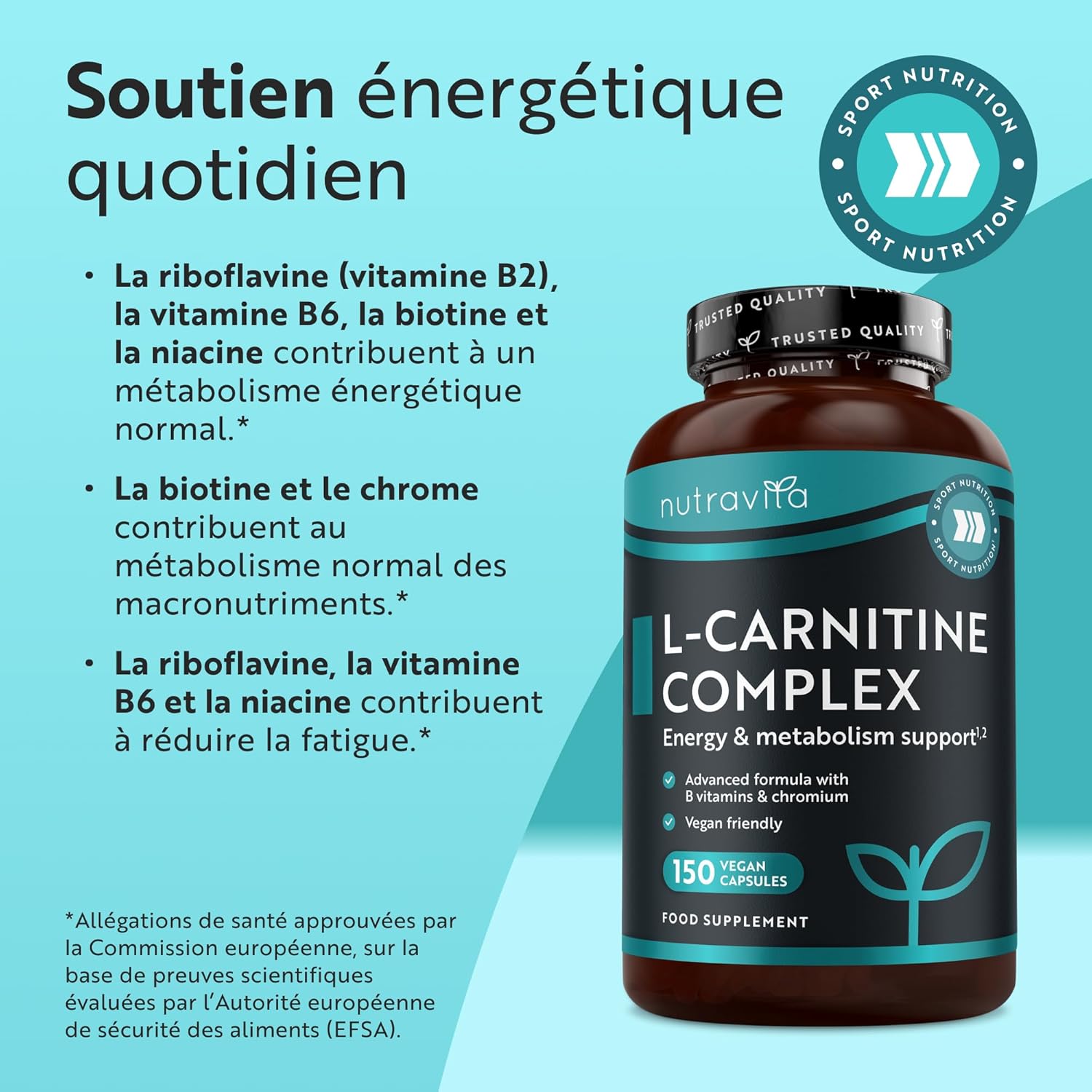Thumbnail 1 de Nutravita L-Carnitine Vegan – Haute Dose Extra Fort, Pré-entraînement Sportif