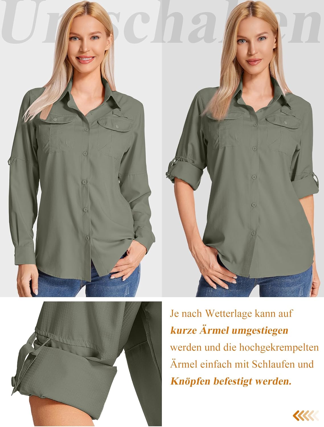 Detalle 2 de Jogwits Camicia da Safari a Maniche Lunghe da Donna – tessuto traspirante, rapido asciugaggio e UPF50+