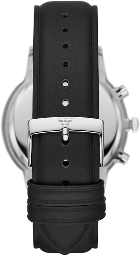 Detalle de Emporio Armani Orologio da uomo – Cronografo in acciaio con cinturino in pelle nera
