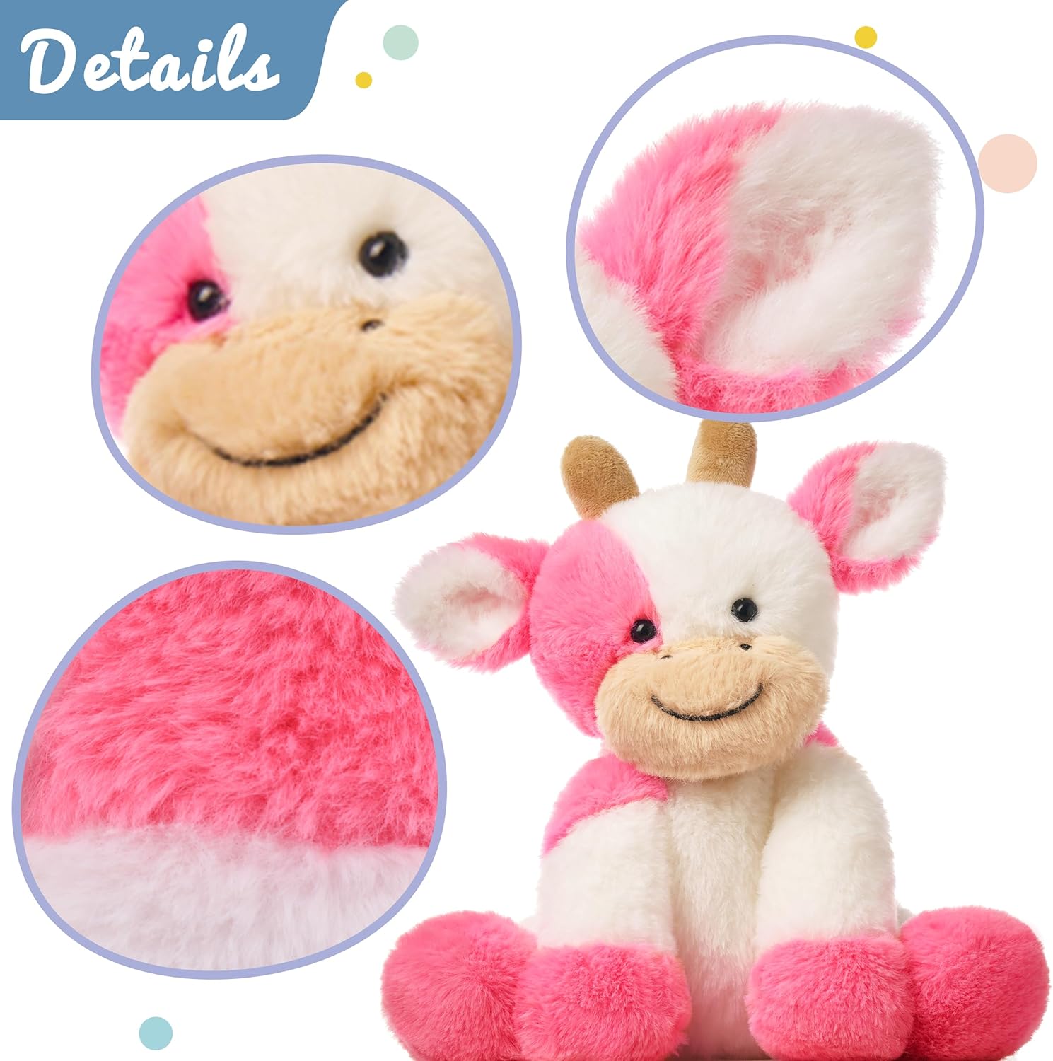 Thumbnail 6 de Hopearl Niedliche Kuschelkuh In Erdbeerrosa – Weiches Milchkuh Plüschtier, 23 cm, als Kuschelgabe für Jungen & Mädchen