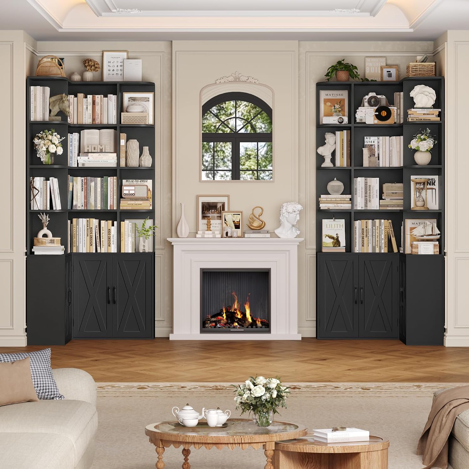 Detalle 2 de FirFurd P745 Corner Bookcase, Black, 17 Shelves and 4 Doors