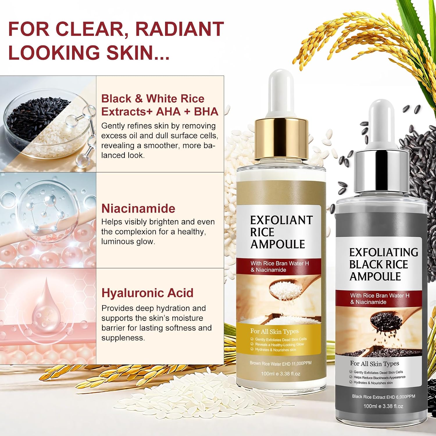 Detalle de Peel Shot Glow Rice Ampoule Duo: esfoliante al riso nero per una pelle radiosa