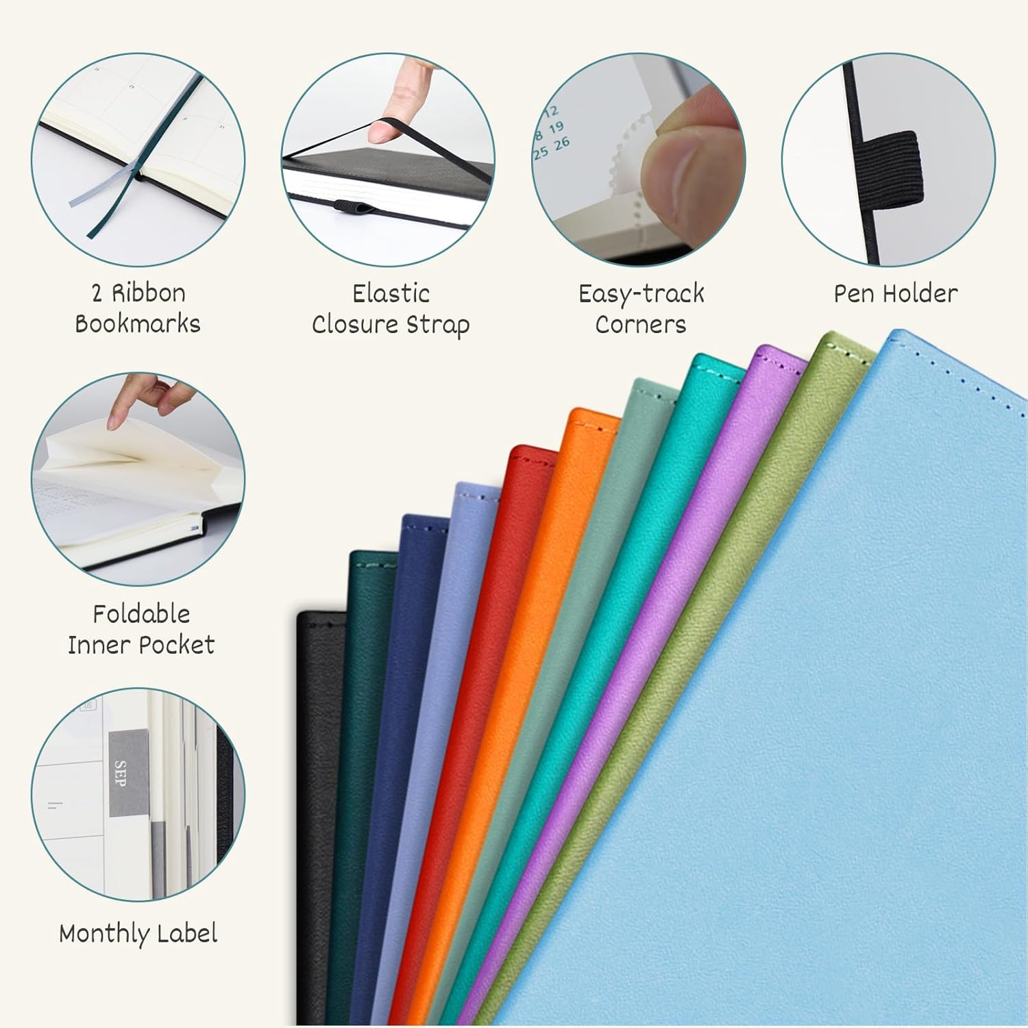 Thumbnail 4 de BEZEND Pocket Diary 2026–2027 Week to View (A6, Lavender) with pen holder and inner pocket