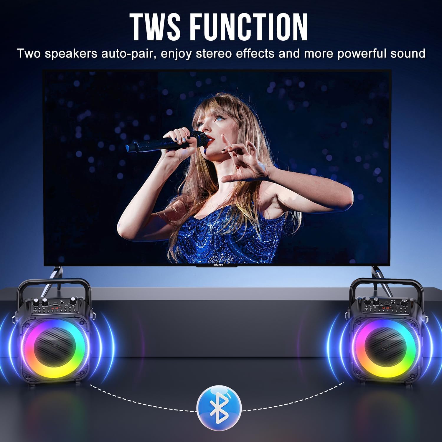 Thumbnail 6 de voijump K303-N Portable Karaoke Machine with Bluetooth, LED Lights and 2 Wireless Microphones
