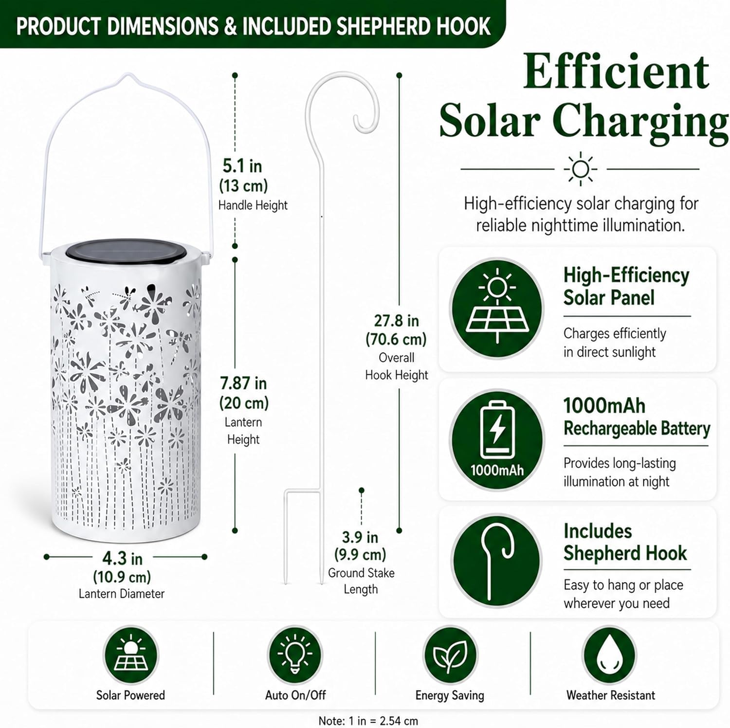 Detalle 2 de Freekite Solar Lantern for Garden with Shepherd’s Hook (IP65) – metal outdoor decorative path light