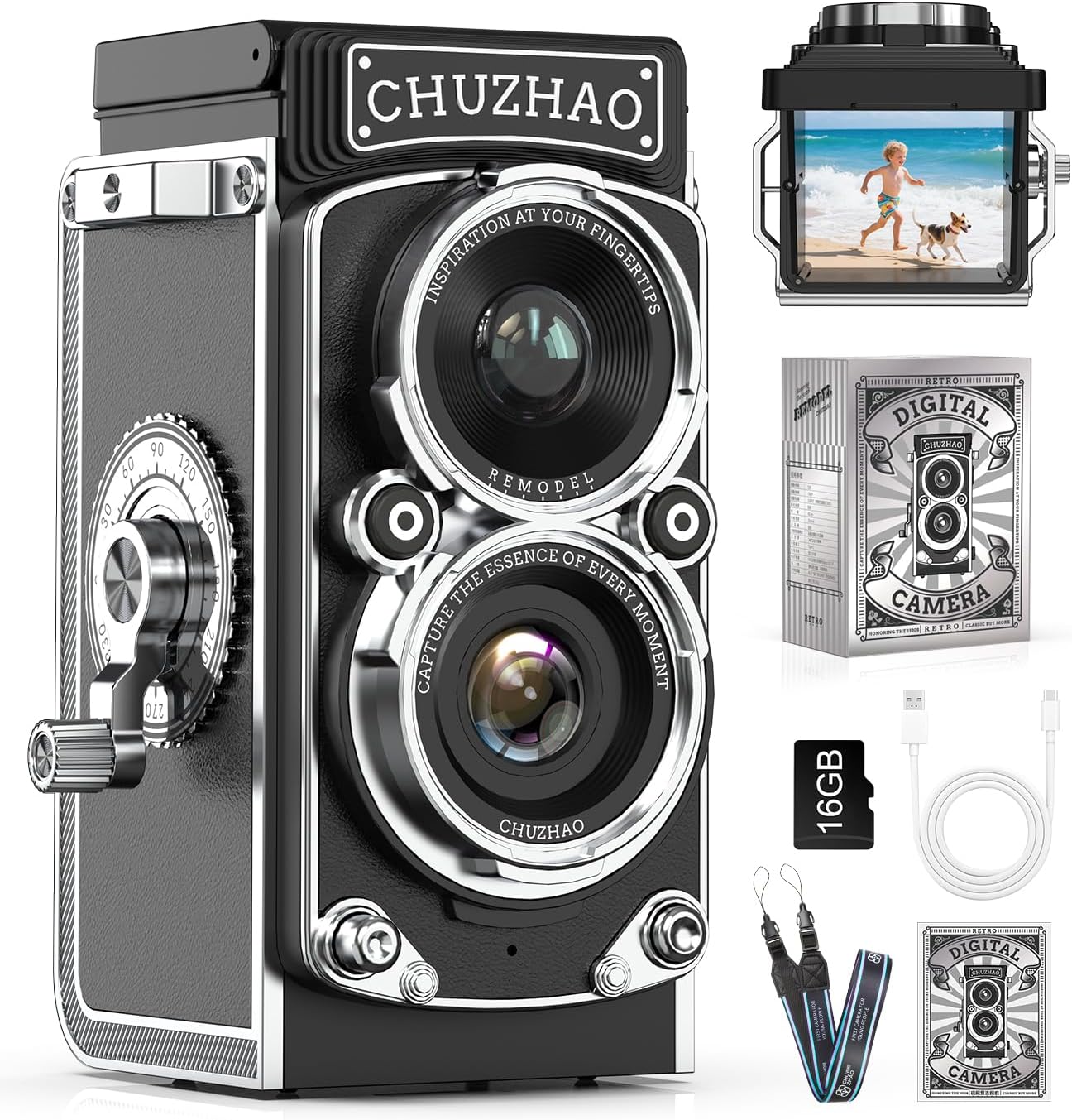 Detalle de CHUZHAO Mini fotocamera retrò 12 MP 1080P: divertimento vintage in formato digitale