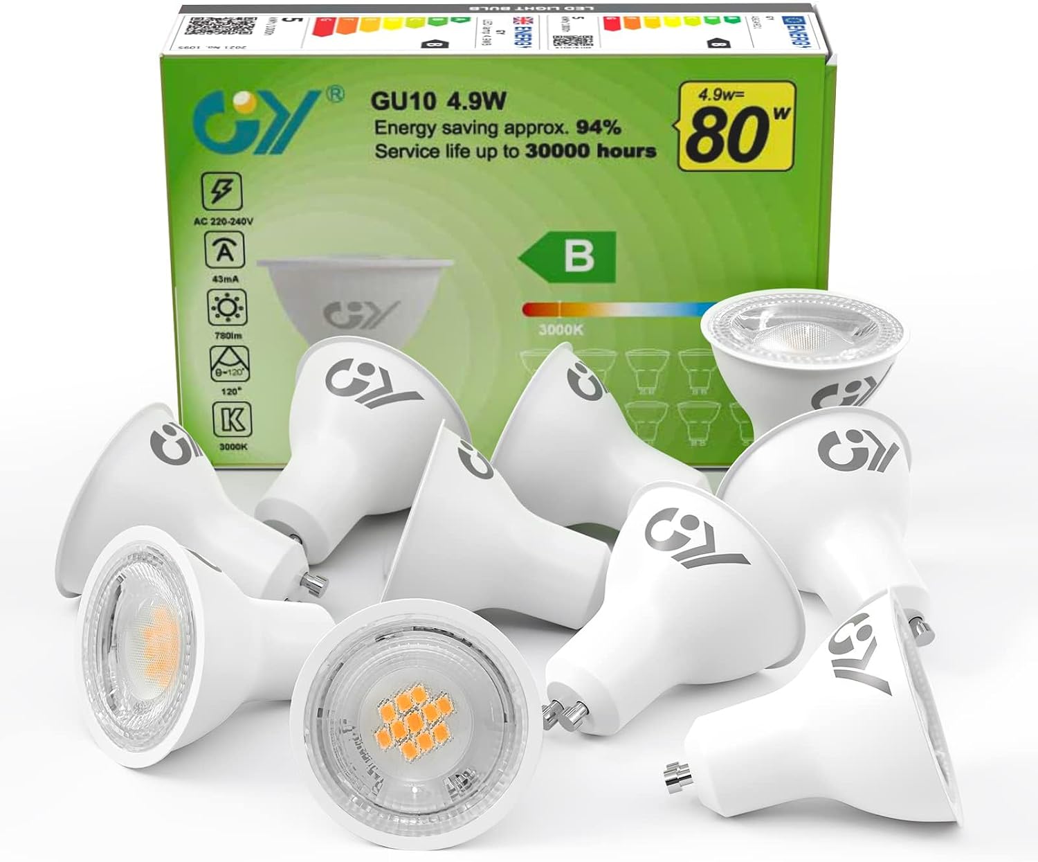 Detalle de GY GU10 LED bulb 4.9W 780lm, 10 pack