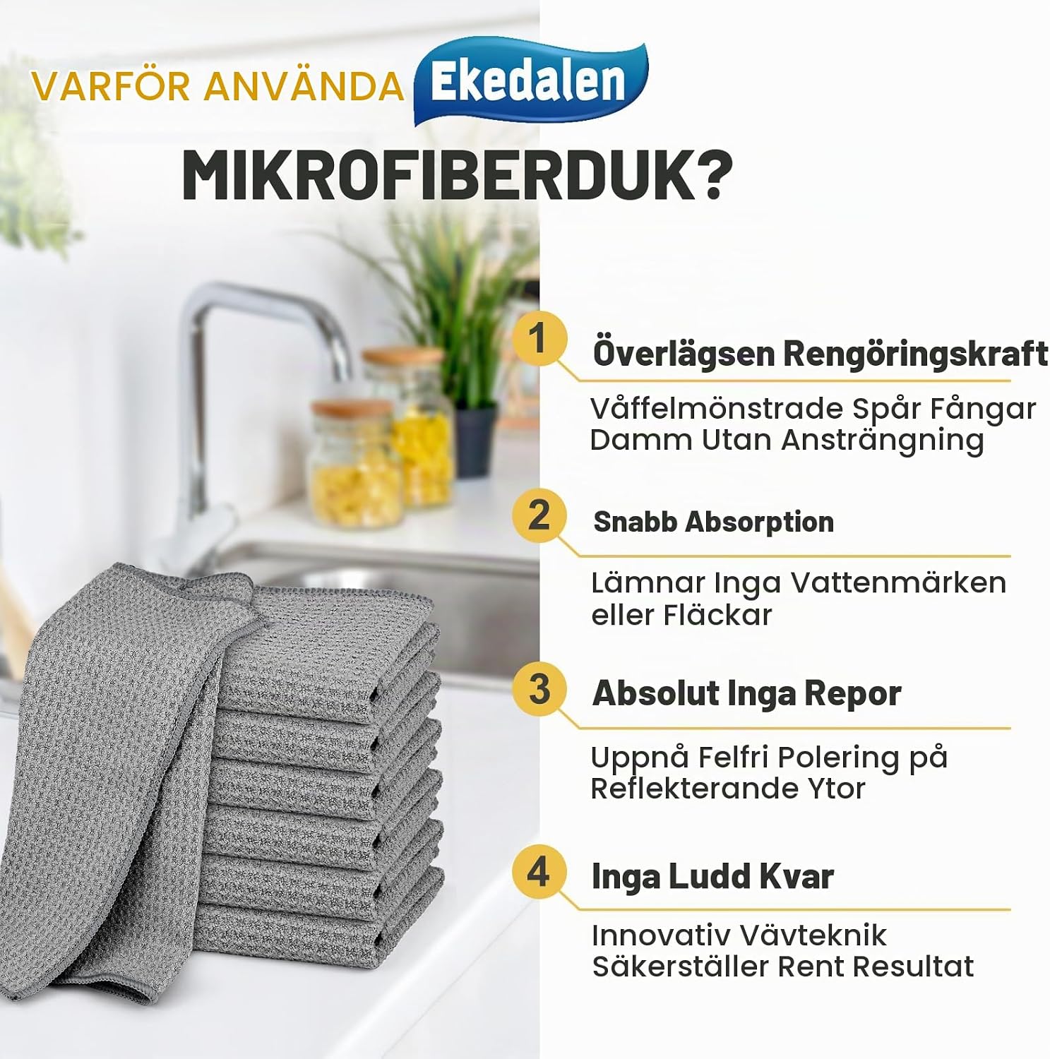 Detalle de Ekedalen våffelmönstrade mikrofiberdukar, 6-pack, 400 GSM, 30 × 30 cm
