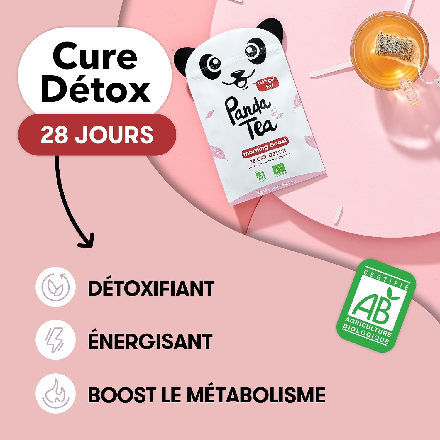 Detalle de Panda Tea Morning Boost – thé biologique bio, 28 sachets coton