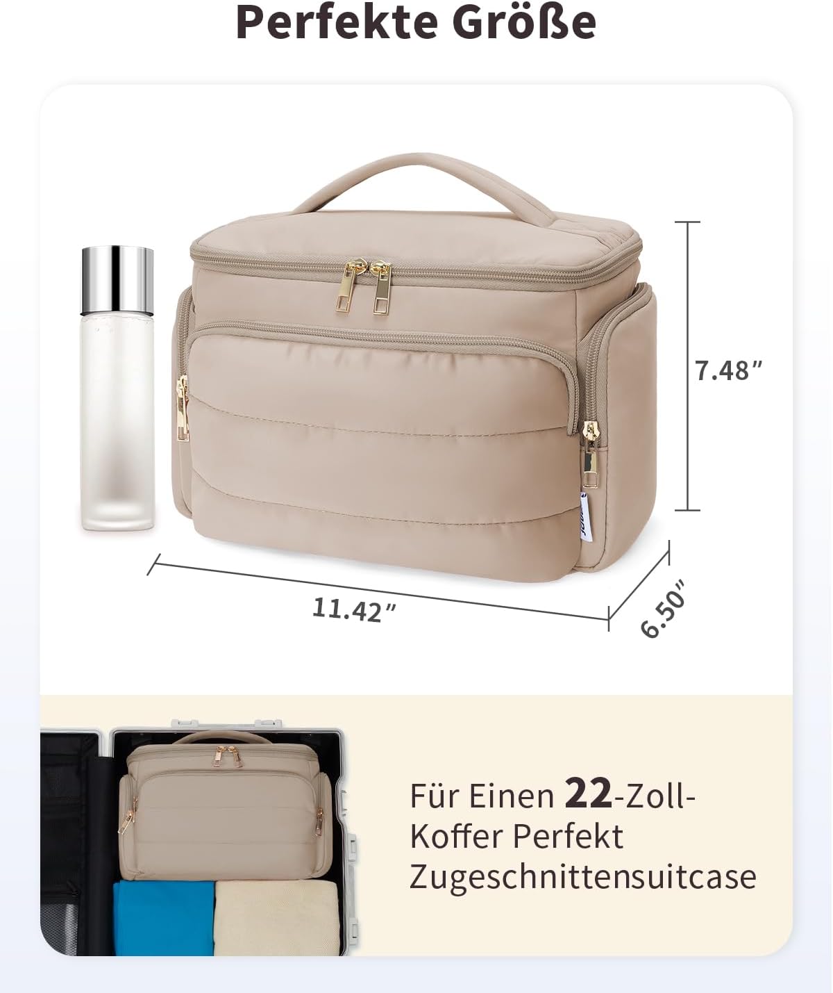Thumbnail 5 de WANDF Damen-Reise-Kulturbeutel: große, weit geöffnete Kulturtasche mit Griff (Khaki)